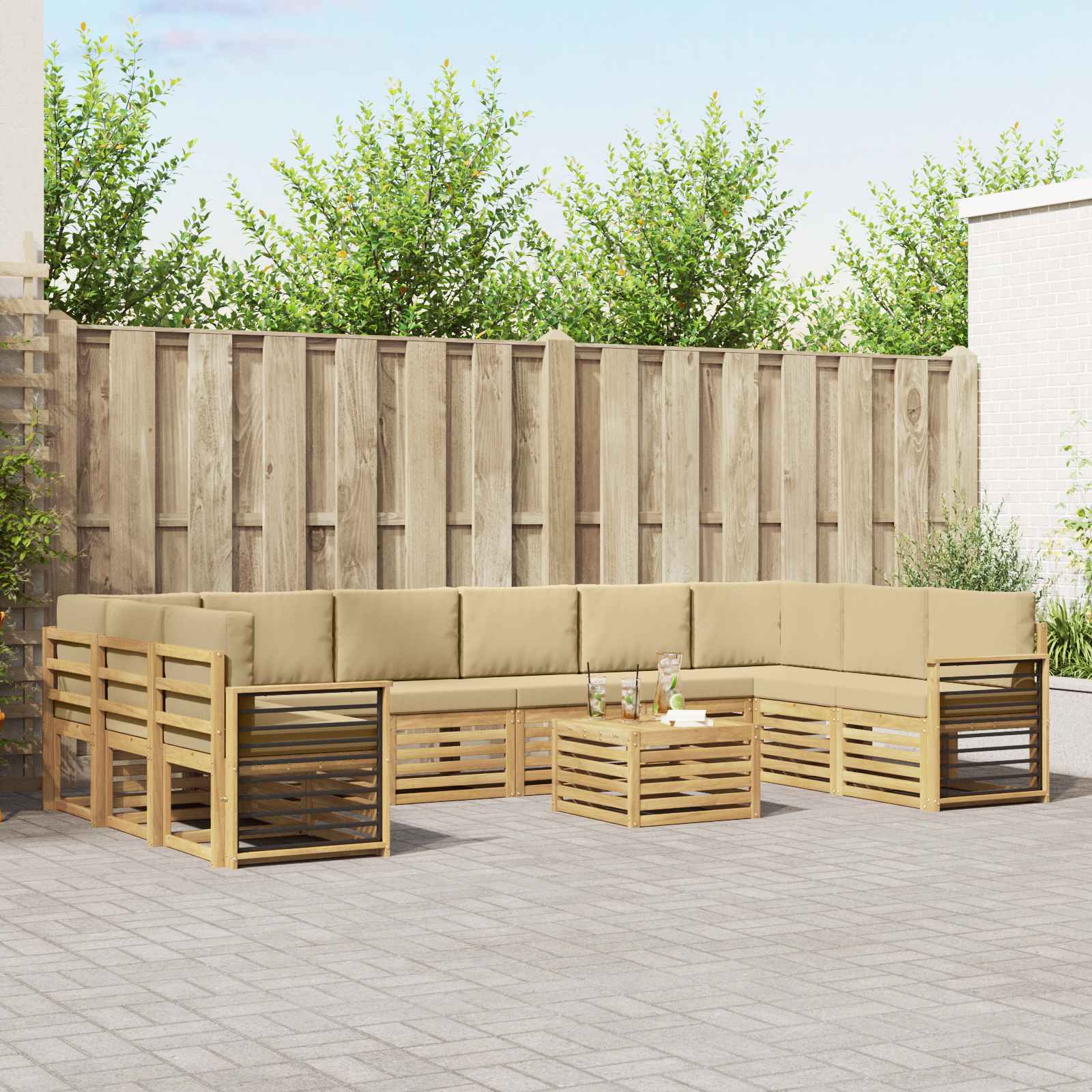 Outdoor-Sofagarnitur 11 pcs Weiß und Beige 59 x 59 x 37 cm