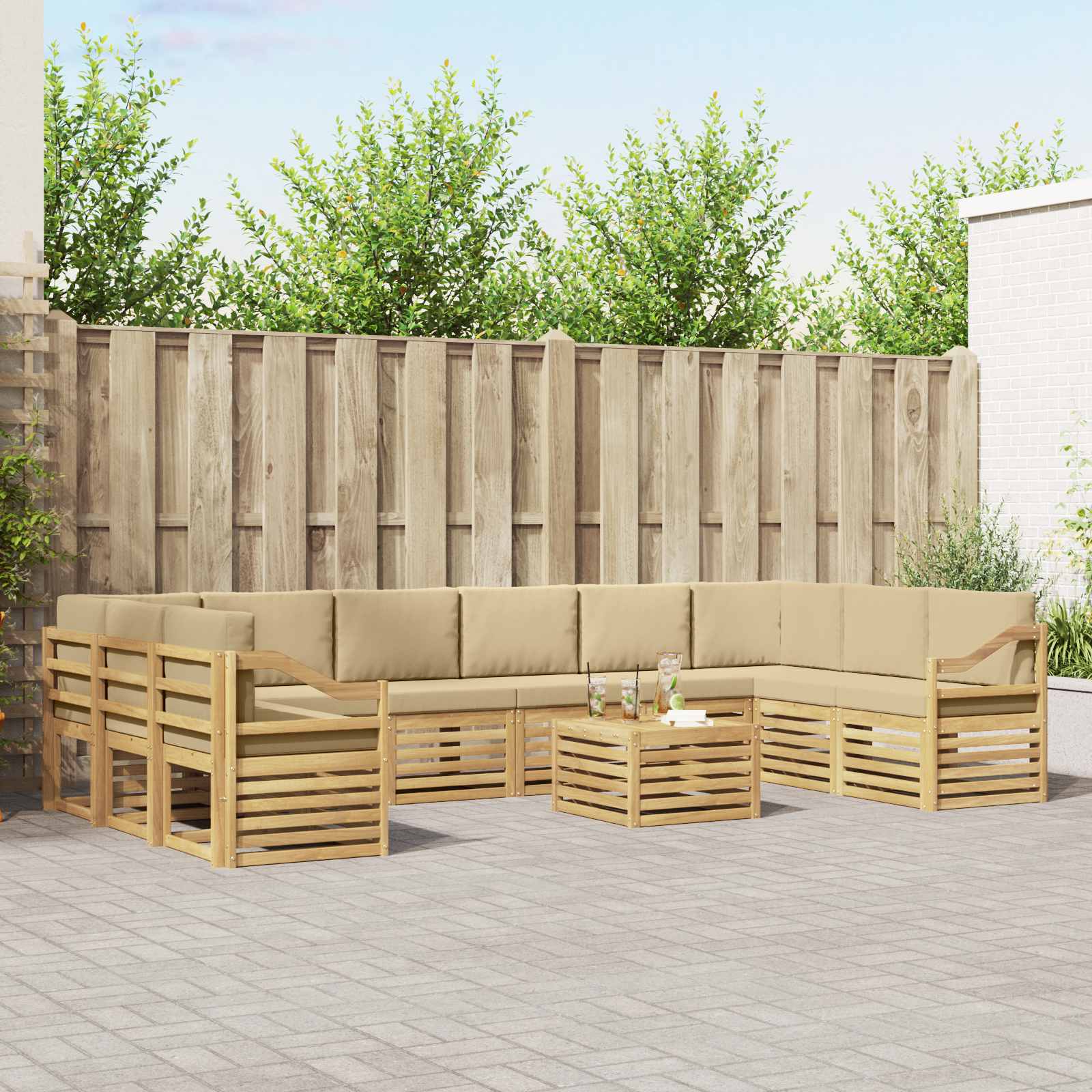 Outdoor-Sofagarnitur 11 pcs Weiß und Beige 59 x 59 x 37 cm
