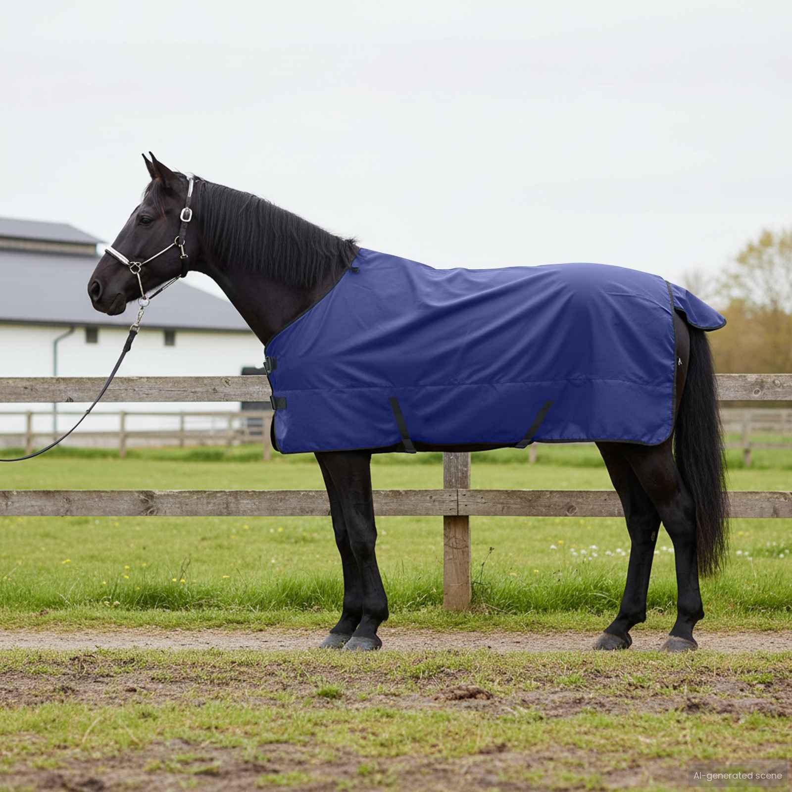 Pferdedecke Dunkelgrün und Schwarz 155 cm Polyester