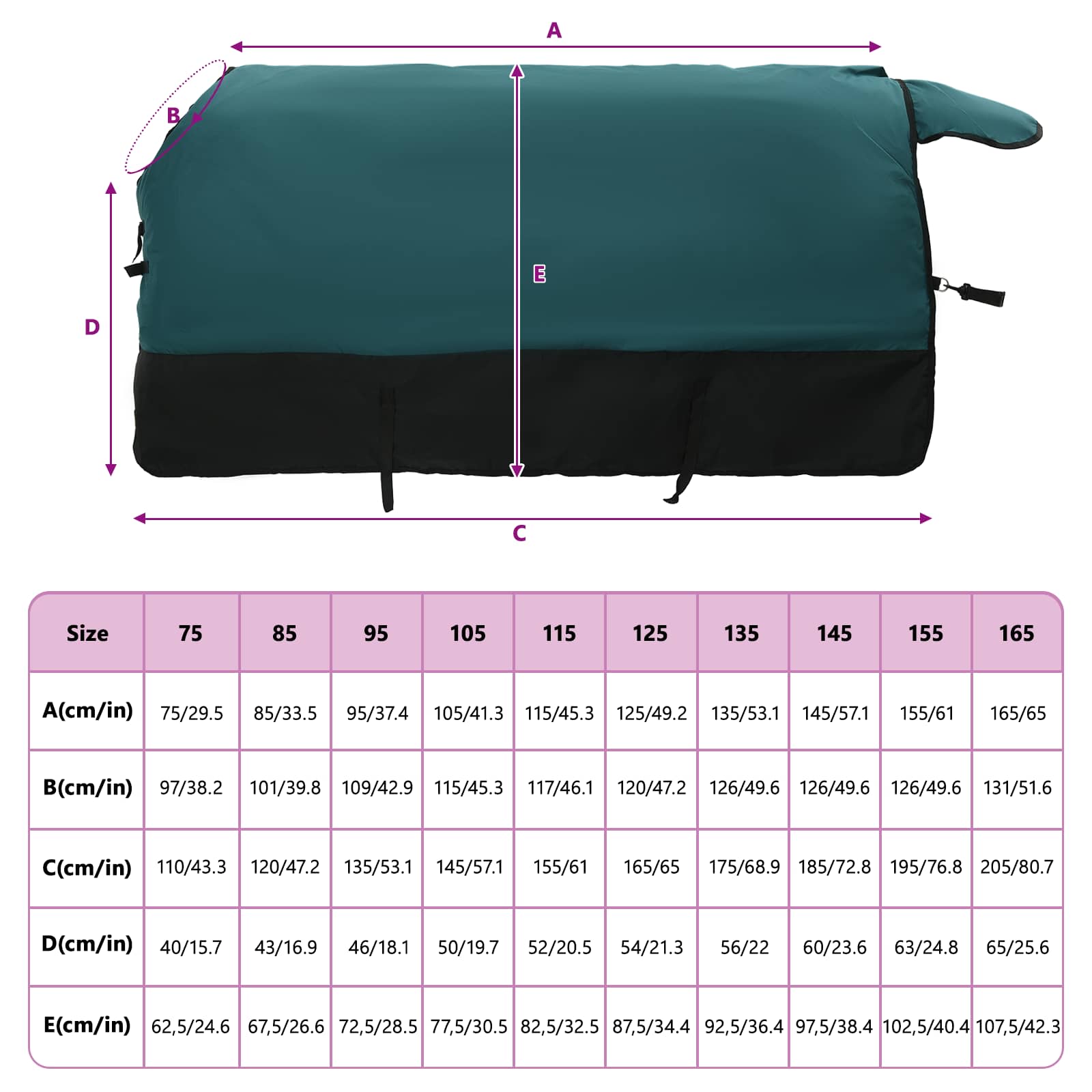 Pferdedecke Dunkelgrün und Schwarz 85 cm Polyester