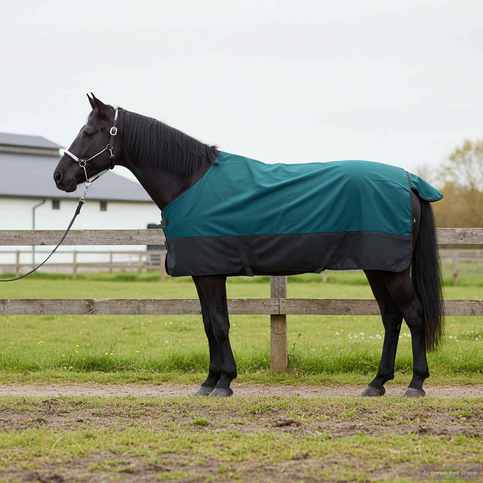 Pferdedecke Dunkelgrün und Schwarz 155 cm Polyester