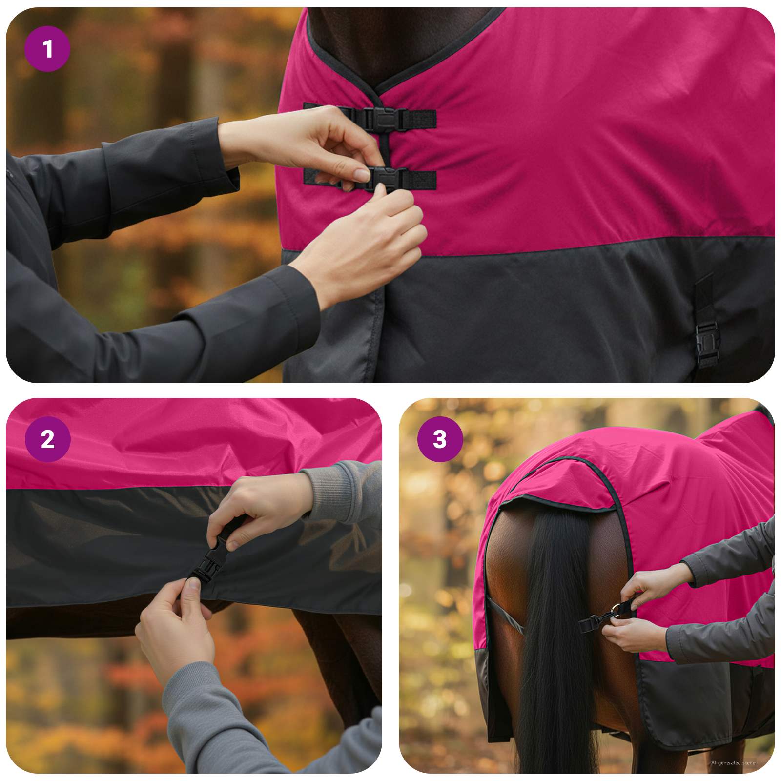 Pferdedecke Rosa und Schwarz 105 cm Polyester