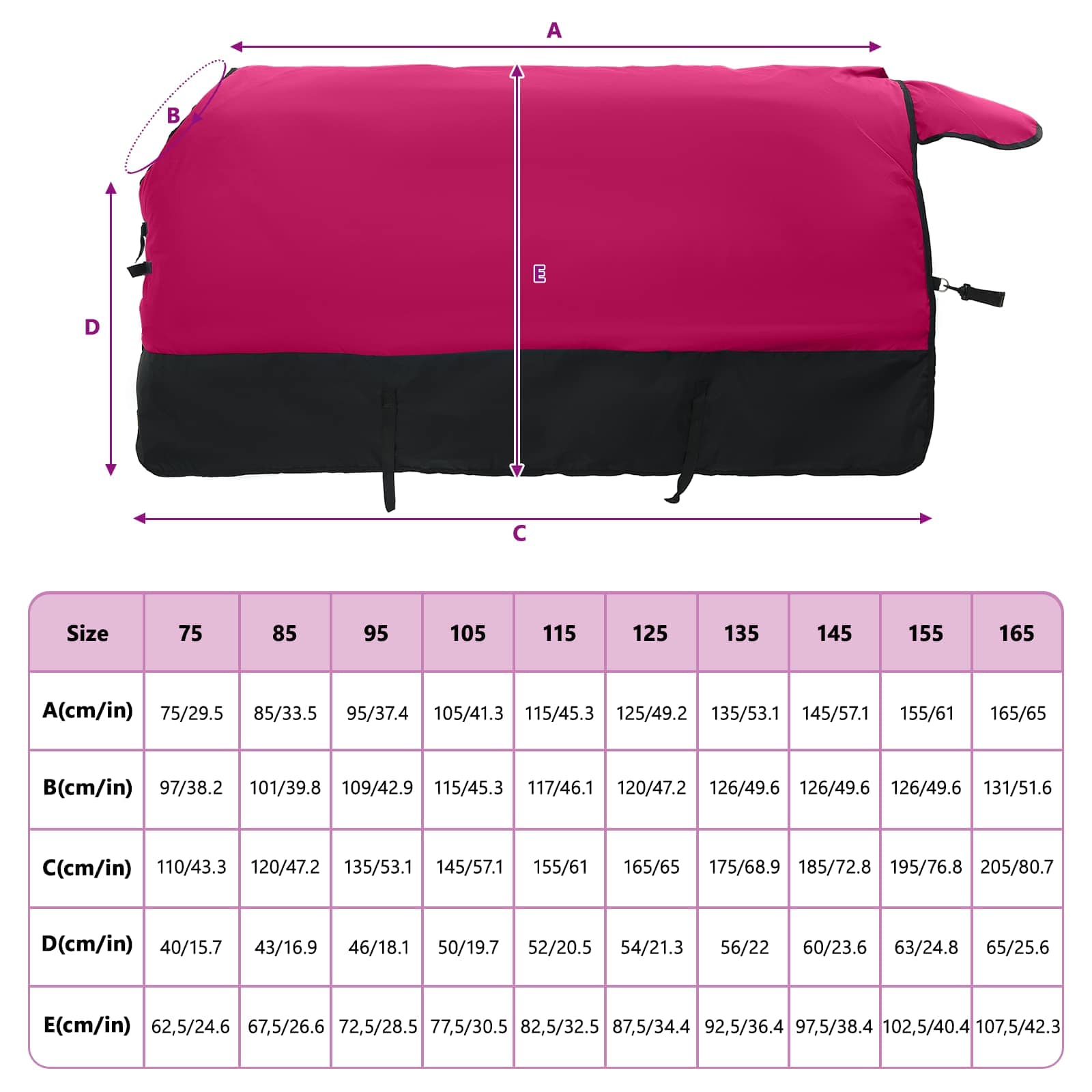 Pferdedecke Rosa und Schwarz 135 cm Polyester