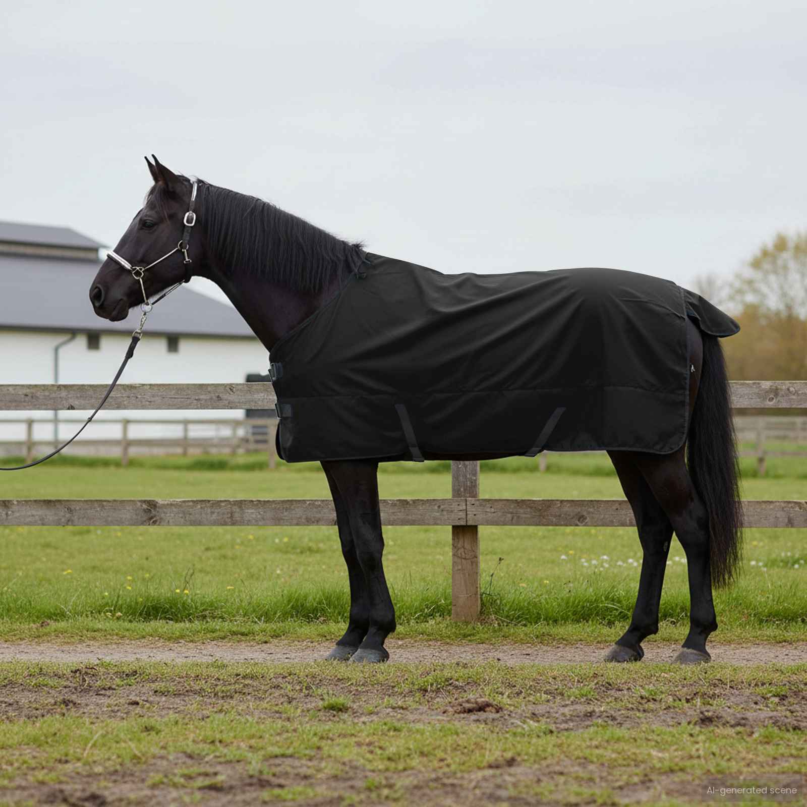 Pferdedecke Dunkelgrün und Schwarz 155 cm Polyester