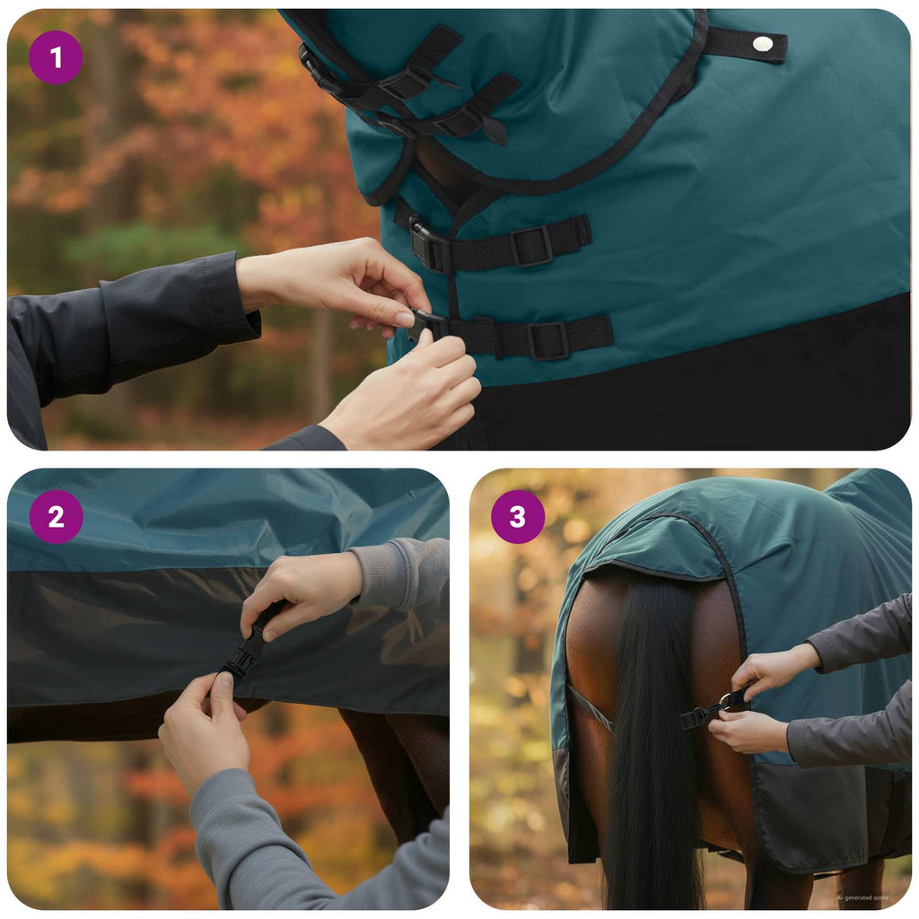 Pferdedecke Dunkelgrün und Schwarz 85 cm Polyester