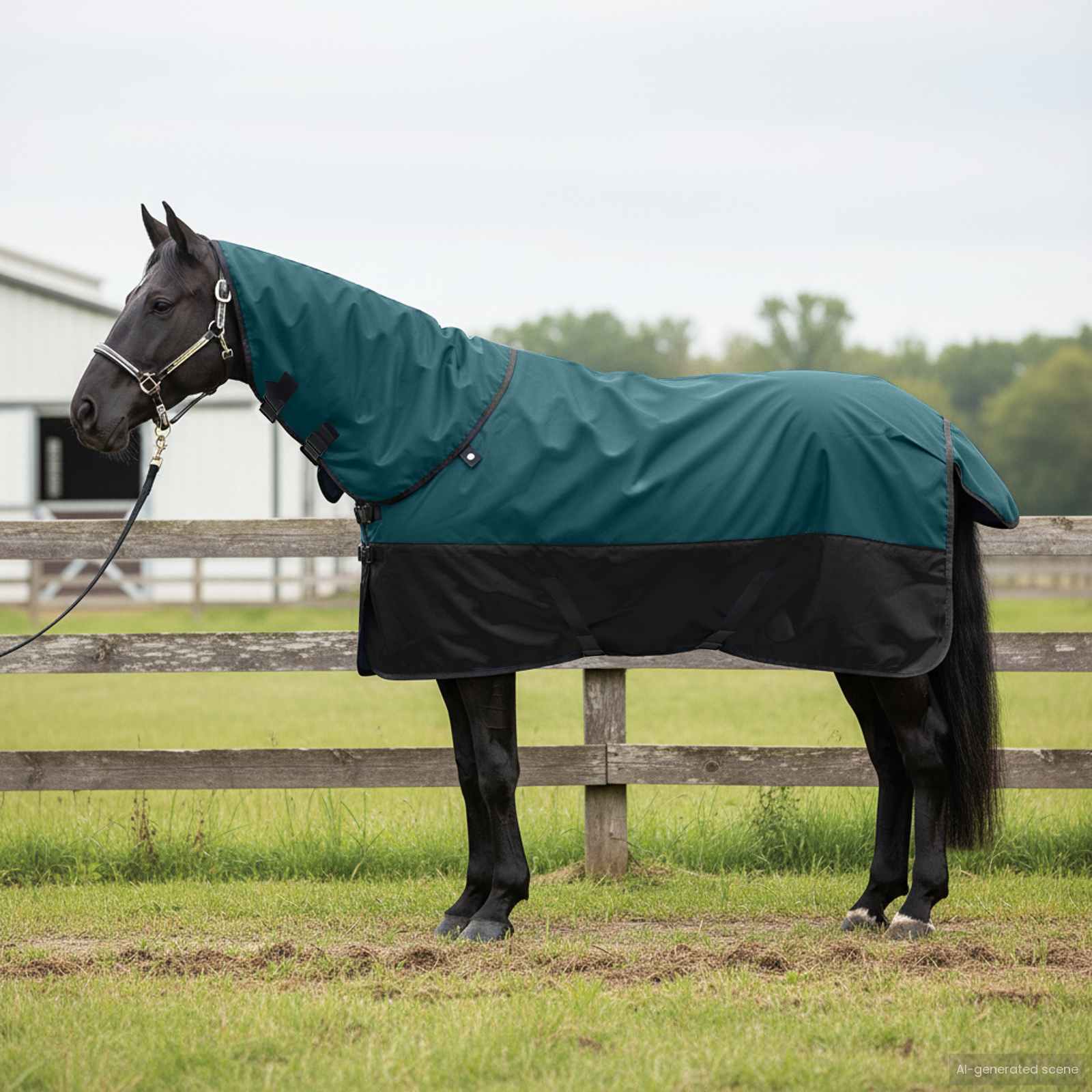 Pferdedecke Dunkelgrün und Schwarz 85 cm Polyester
