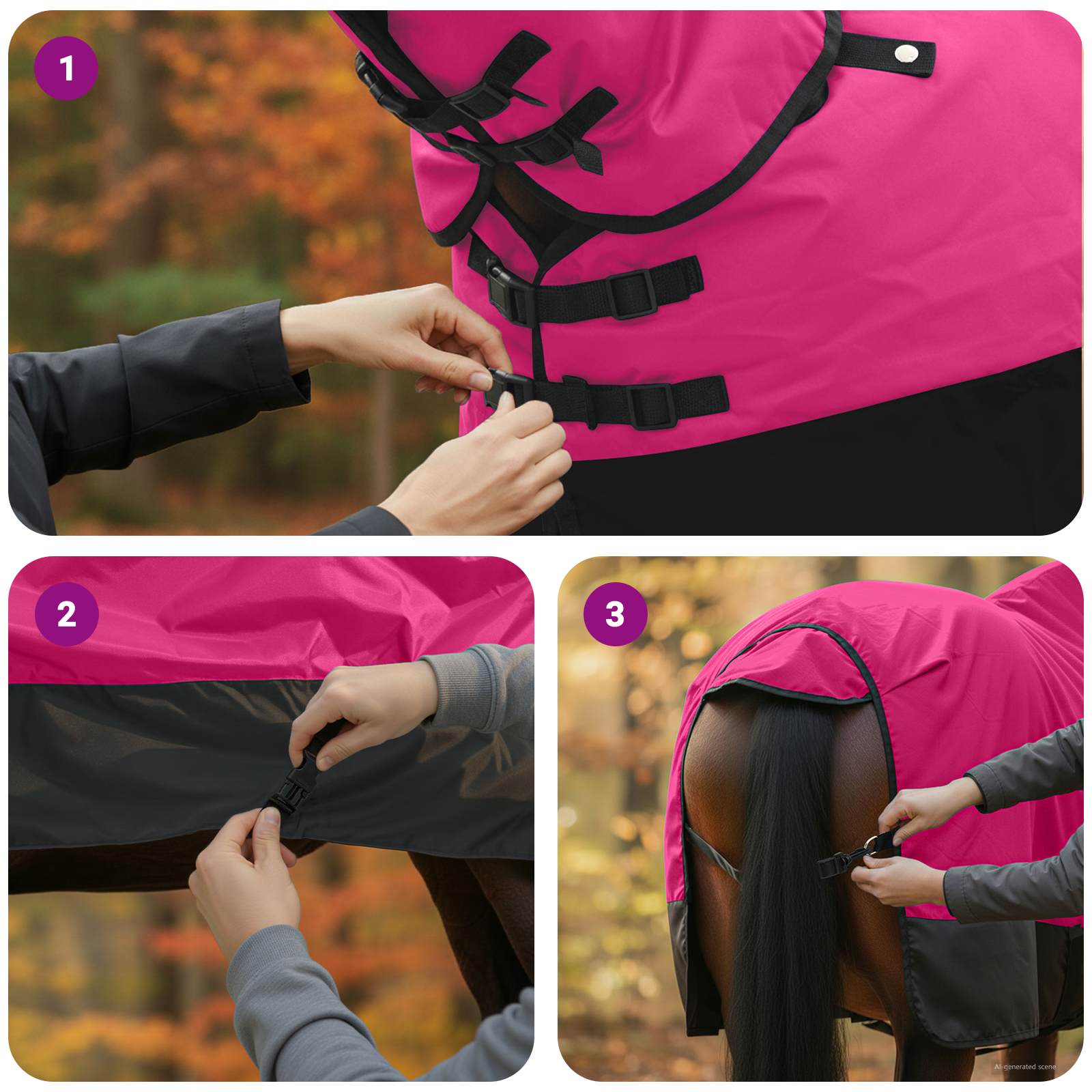 Pferdedecke Rosa und Schwarz 115 cm Polyester