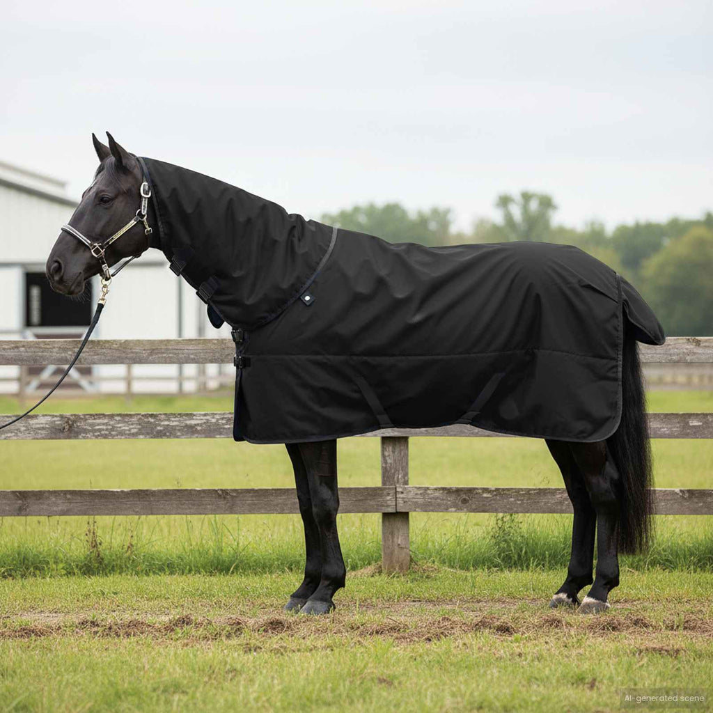 Pferdedecke Dunkelgrün und Schwarz 155 cm Polyester