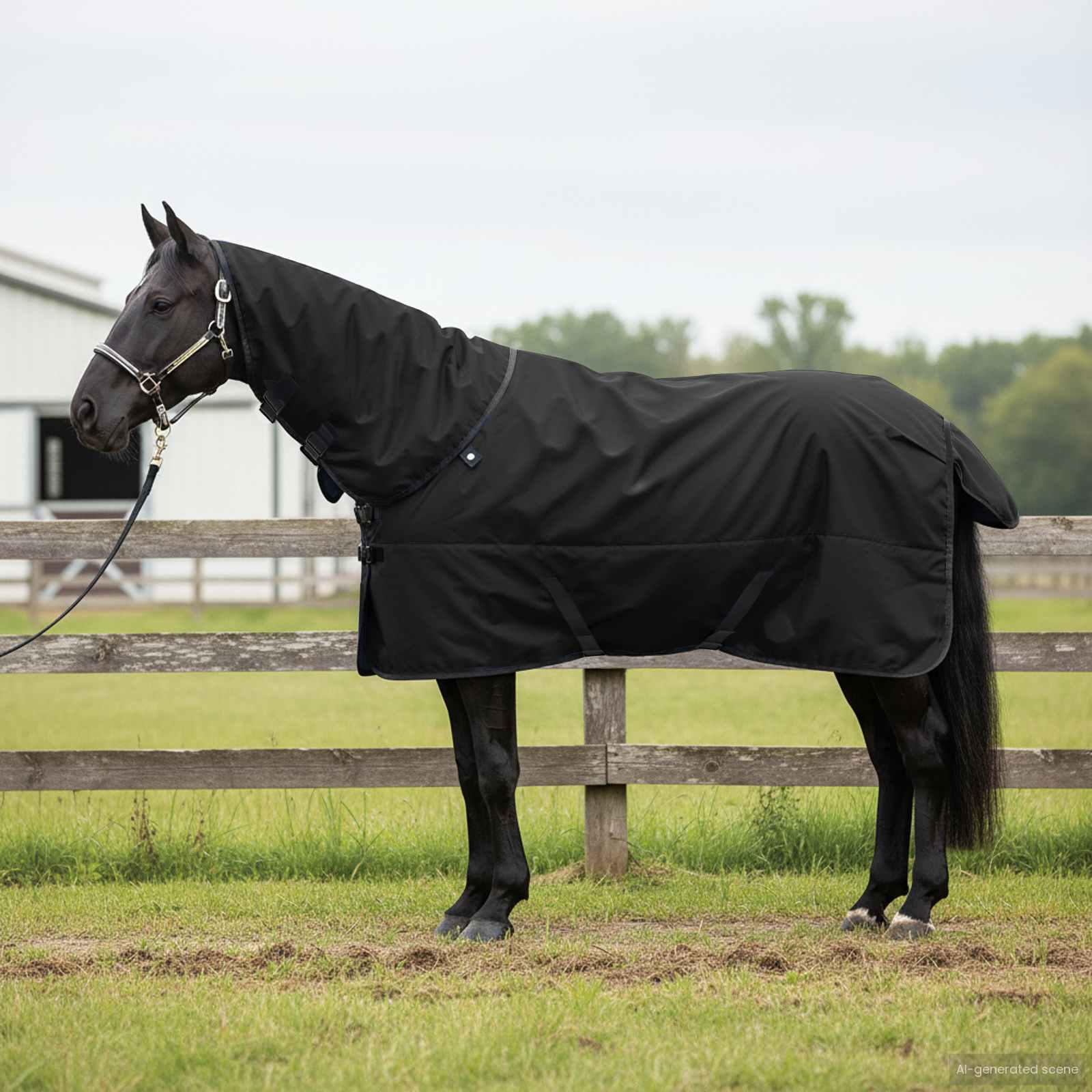 Pferdedecke Dunkelgrün und Schwarz 155 cm Polyester