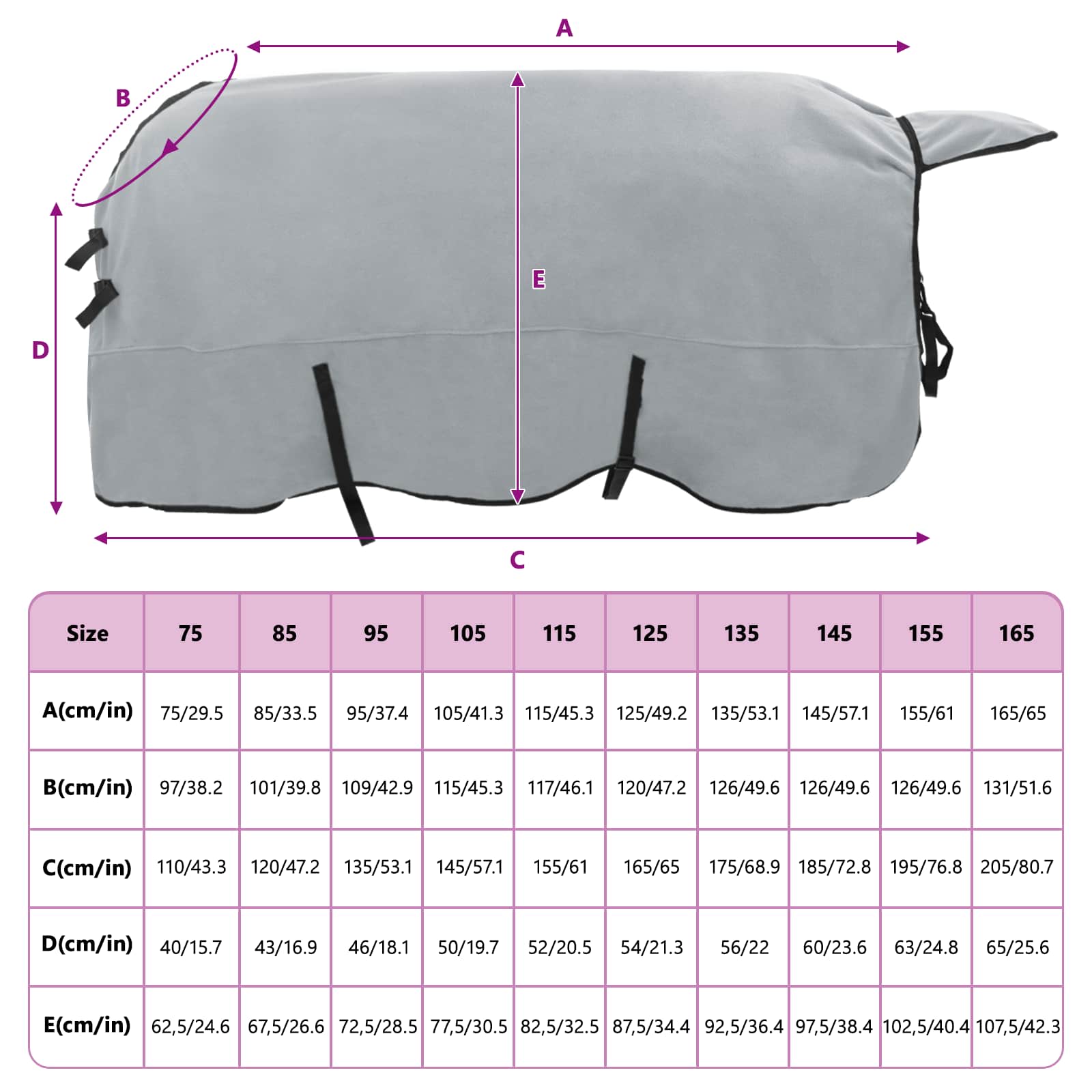 Pferdedecke Hellgrau und Rosa 155 cm Polyester