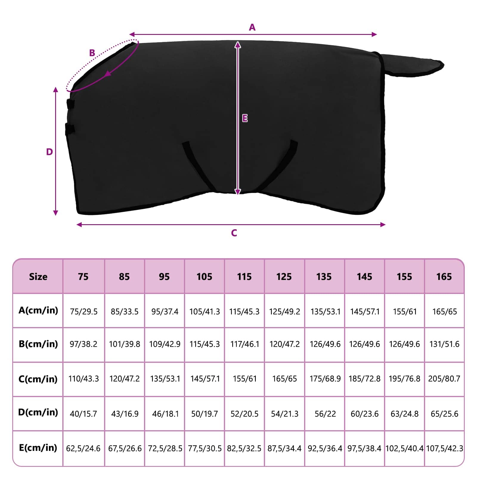 Pferdedecke Schwarz 115 cm Polyester