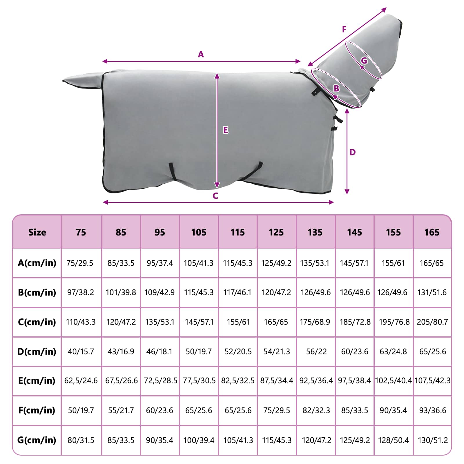 Pferdedecke Hellgrau und Rosa 105 cm Polyester