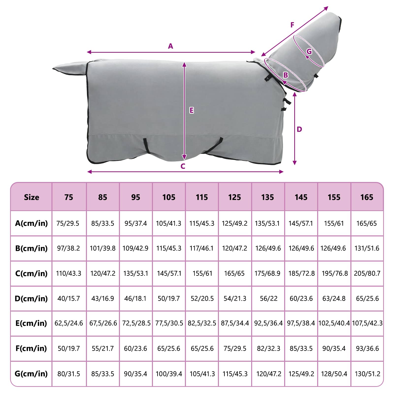 Pferdedecke Hellgrau und Rosa 145 cm Polyester