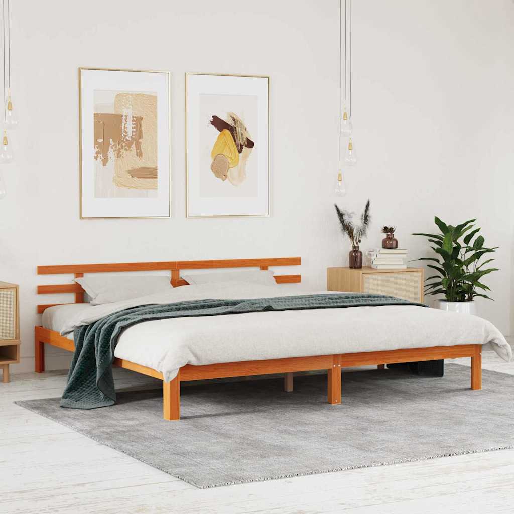Bettrahmen Wachsbraun 203,5 x 205,5 x 69,5 cm Massivholz Kiefer