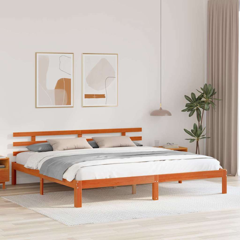 Bettrahmen Wachsbraun 203,5 x 205,5 x 69,5 cm Massivholz Kiefer