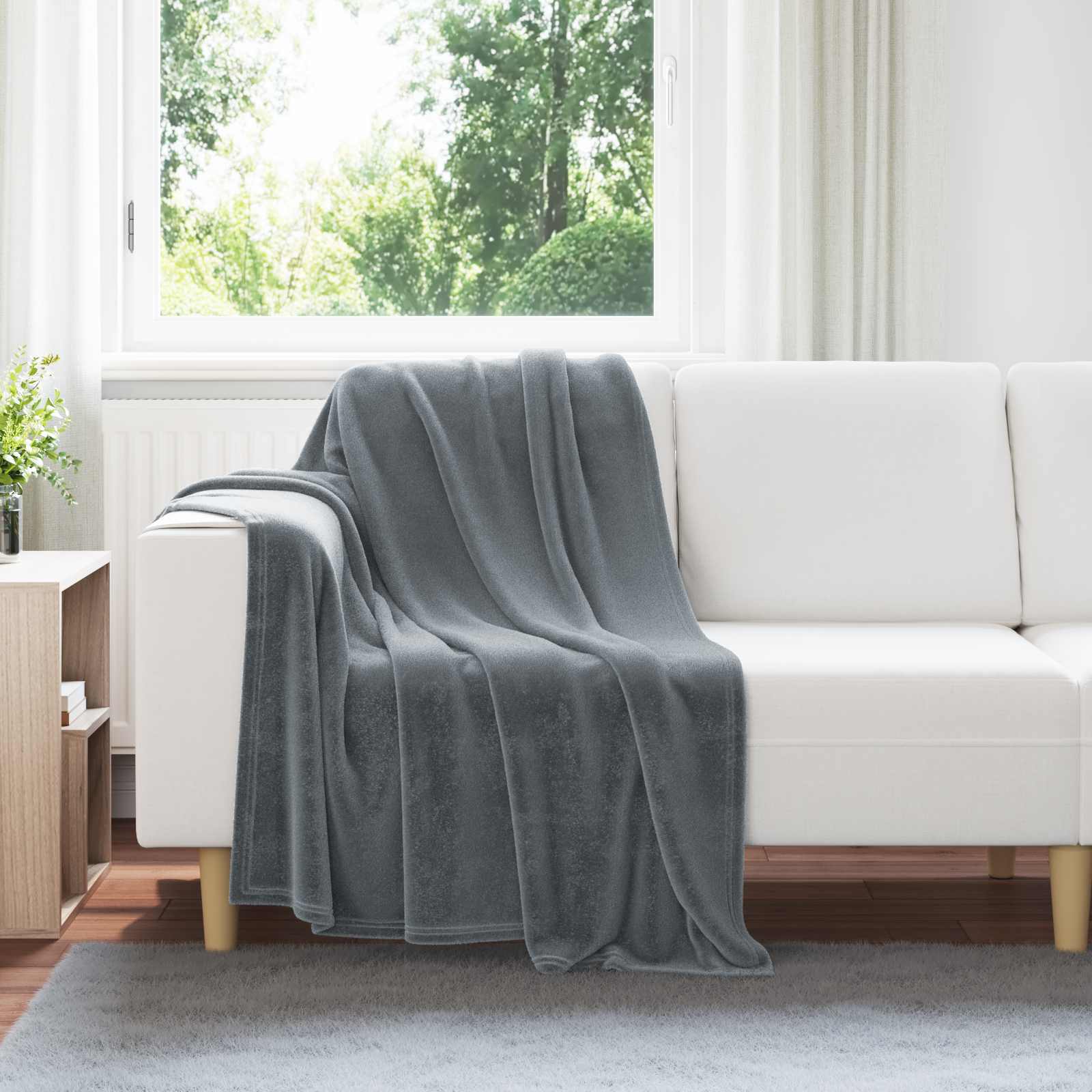 Überwurfdecke Dunkelgrau 130 x 150 cm Fleece
