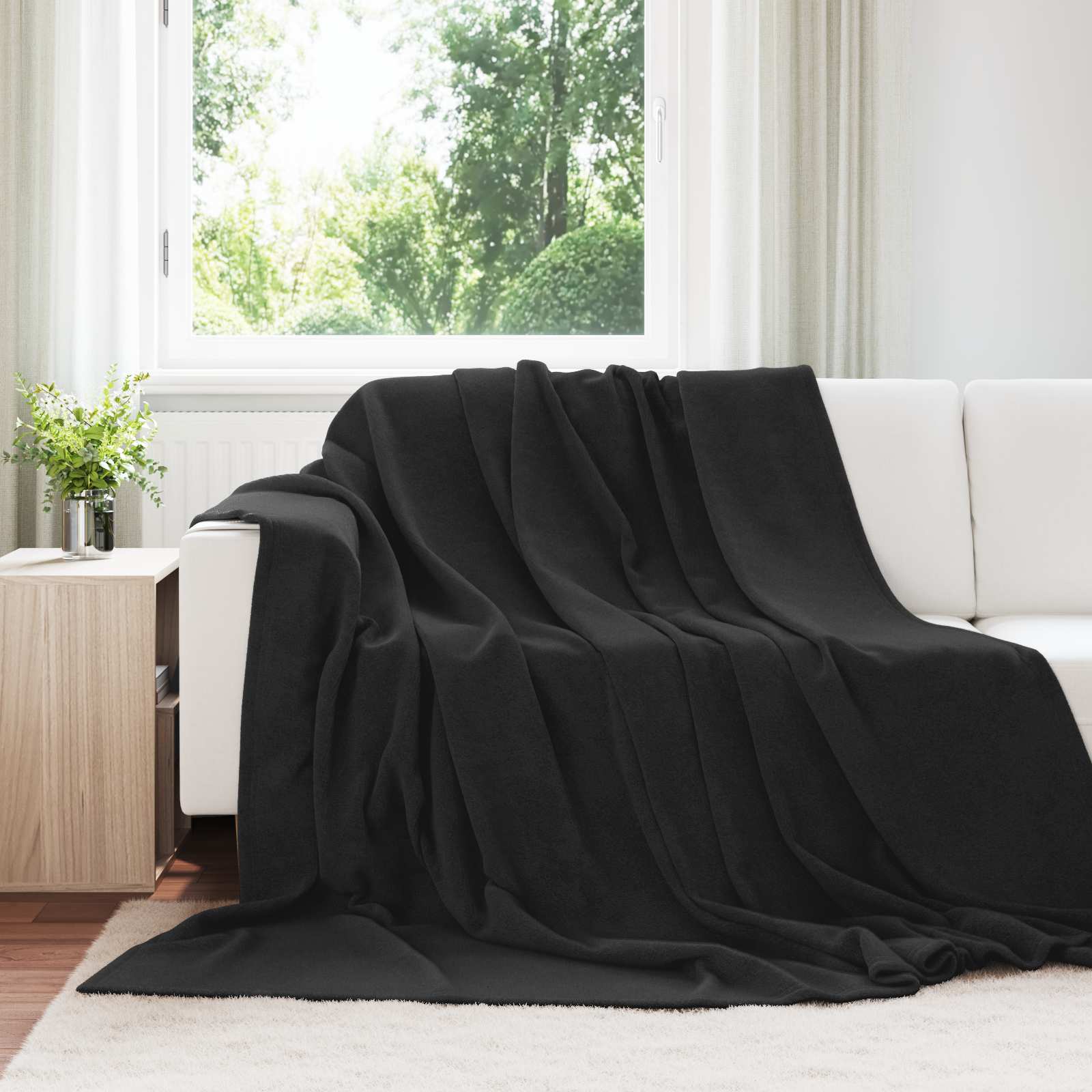 Überwurfdecke Schwarz 220 x 240 cm Fleece