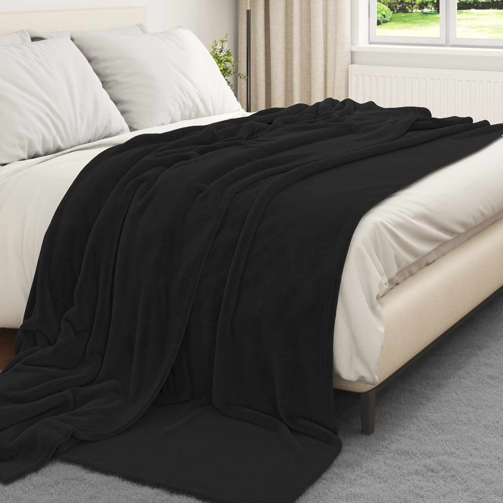 Überwurfdecke Schwarz 220 x 240 cm Fleece