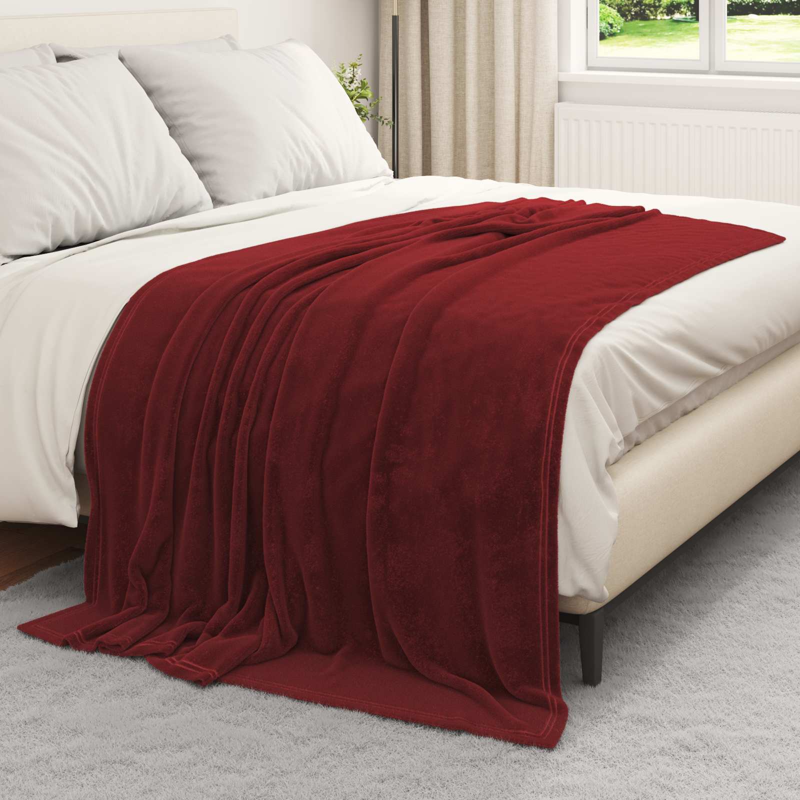 Überwurfdecke Bordeauxrot 150 x 200 cm Fleece