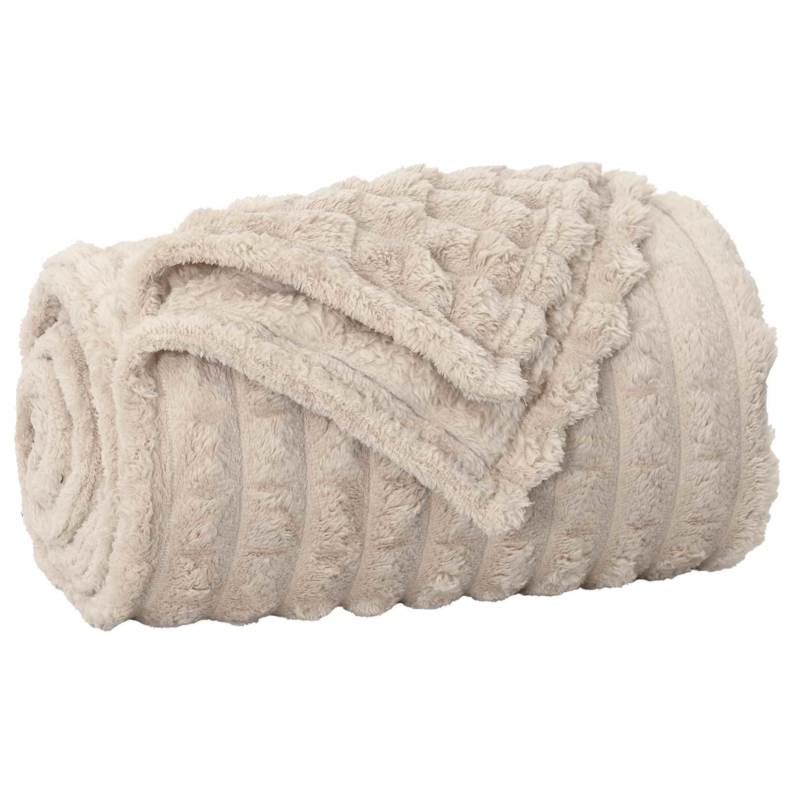 Überwurfdecke Beige 150 x 130 cm Fleece