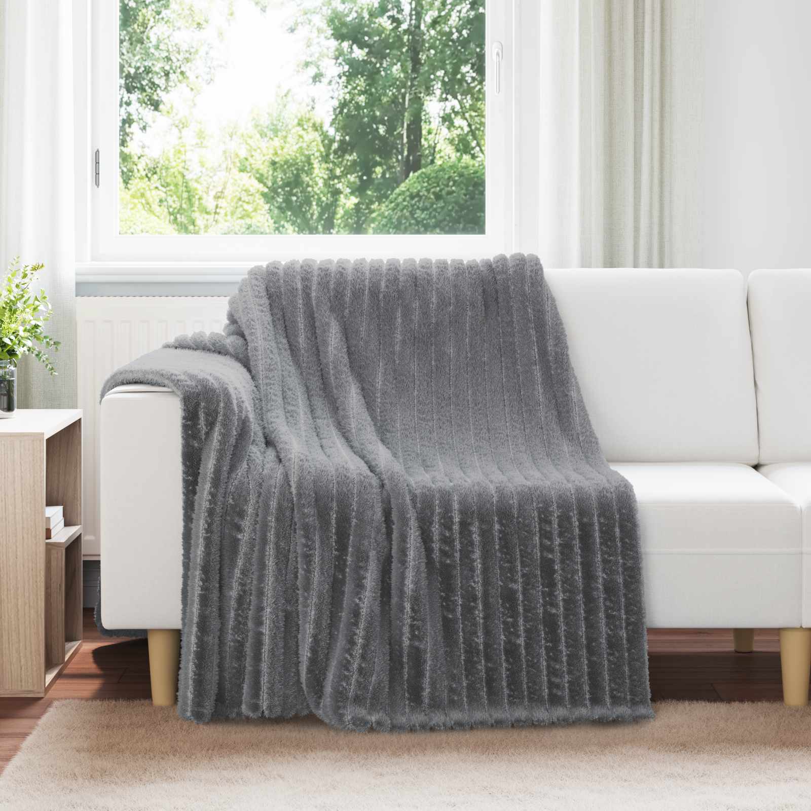 Überwurfdecke Dunkelgrau 200 x 150 cm Fleece