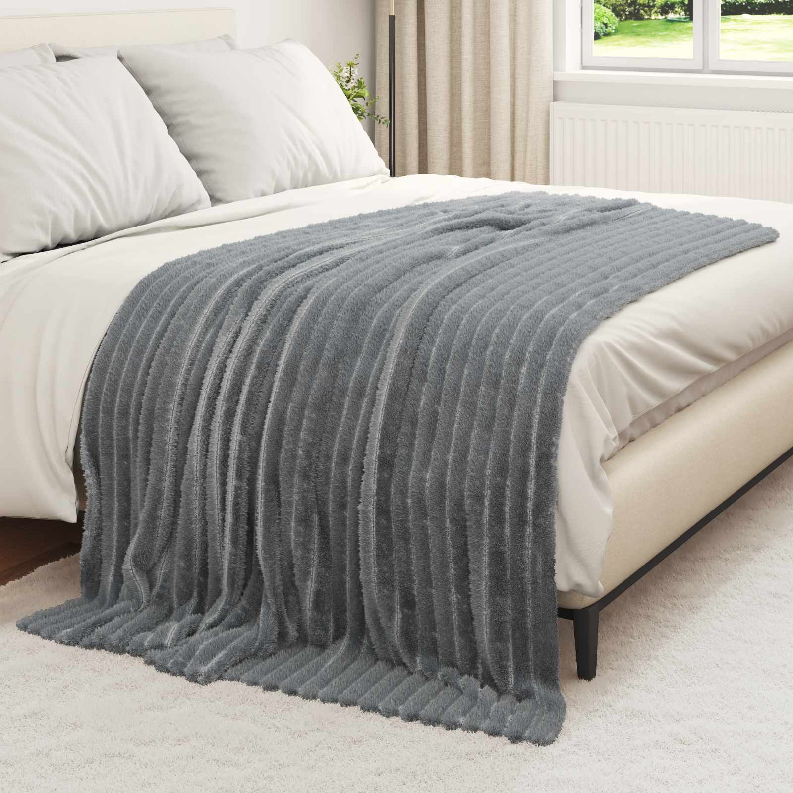 Überwurfdecke Dunkelgrau 200 x 150 cm Fleece
