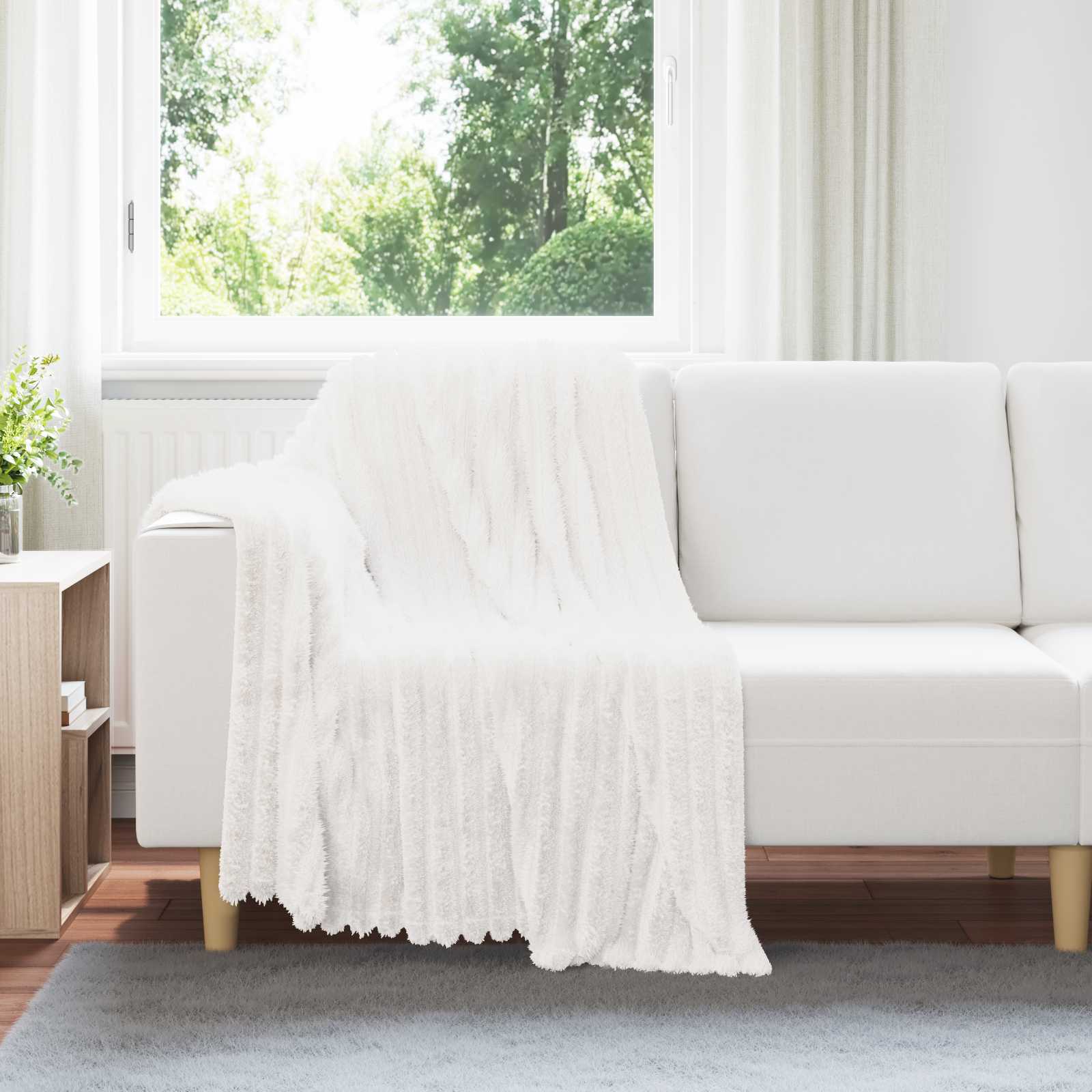Überwurfdecke Weiß 150 x 130 cm Fleece