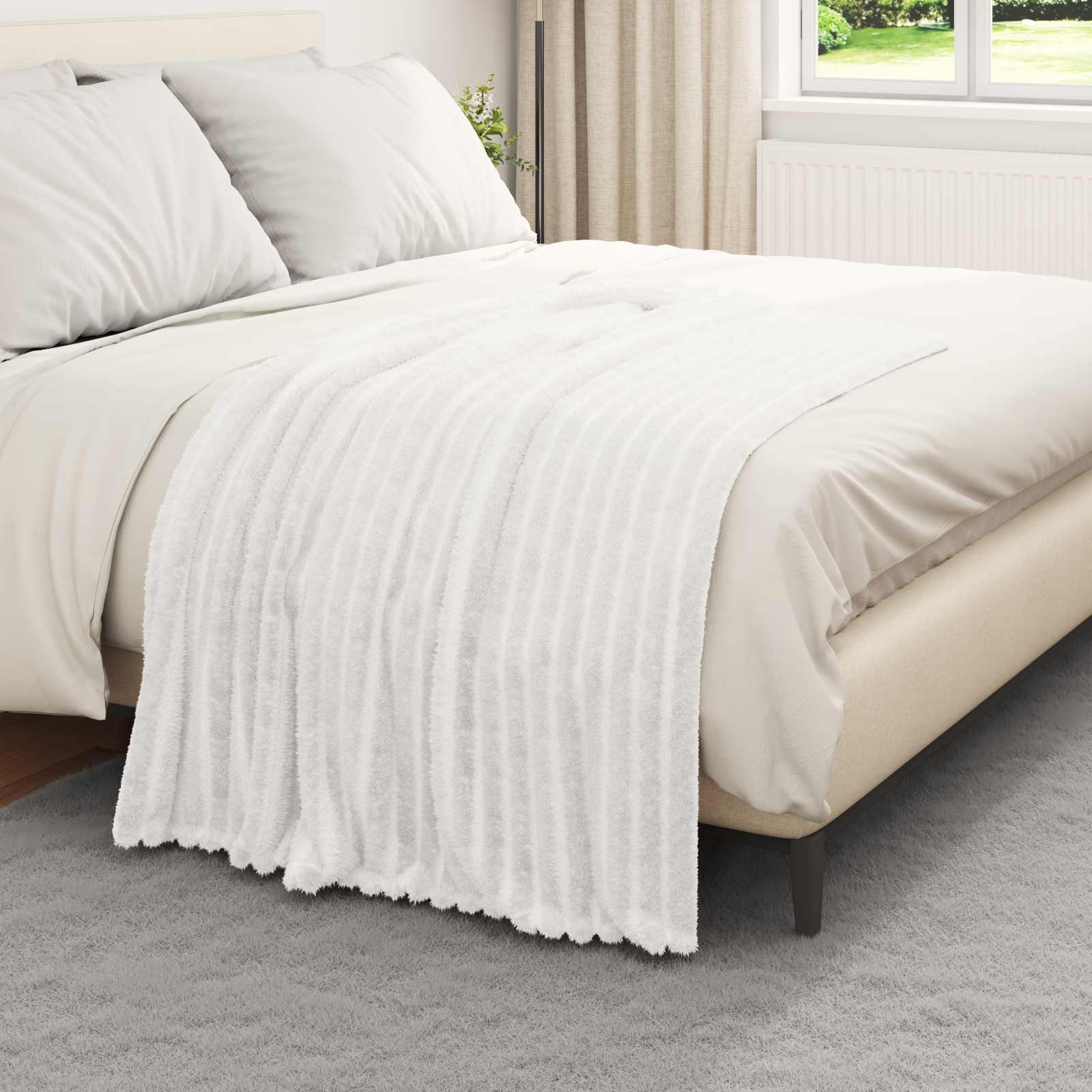 Überwurfdecke Weiß 150 x 130 cm Fleece