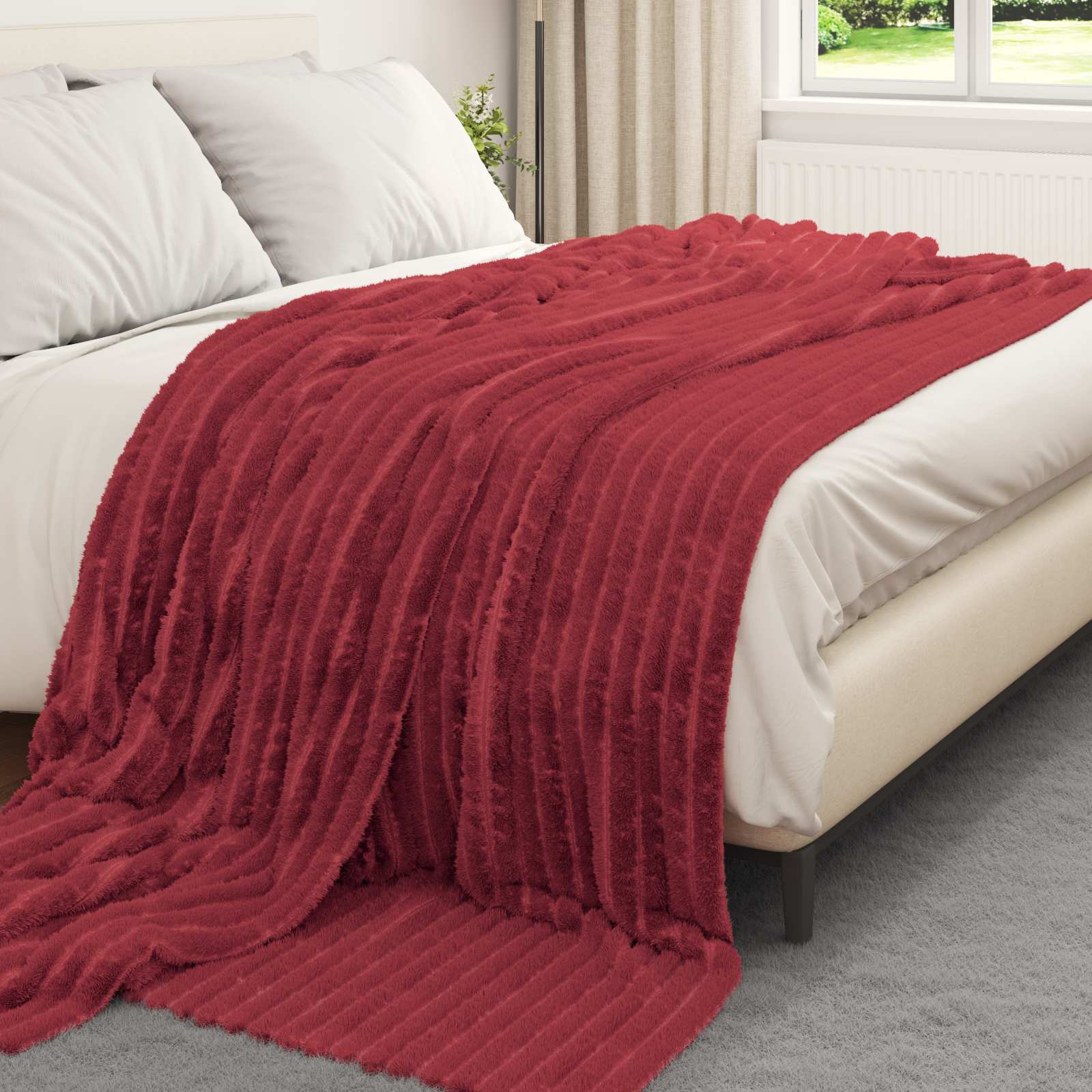 Überwurfdecke Bordeauxrot 270 x 240 cm Fleece