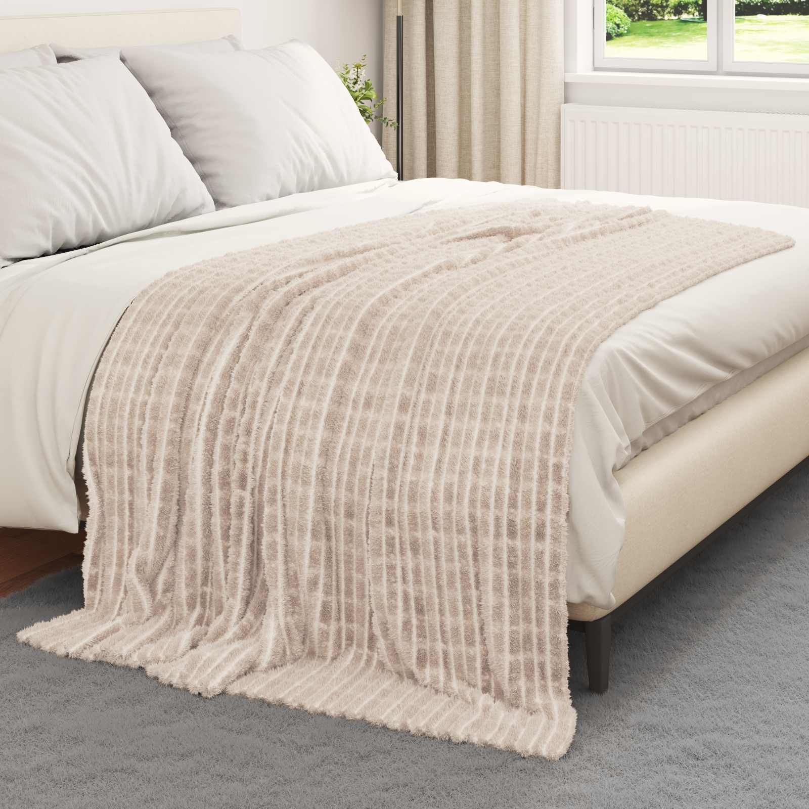Überwurfdecke Beige 200 x 150 cm Fleece