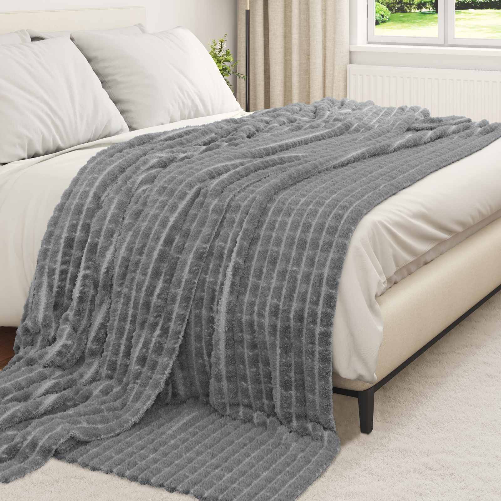 Überwurfdecke Dunkelgrau 240 x 220 cm Fleece