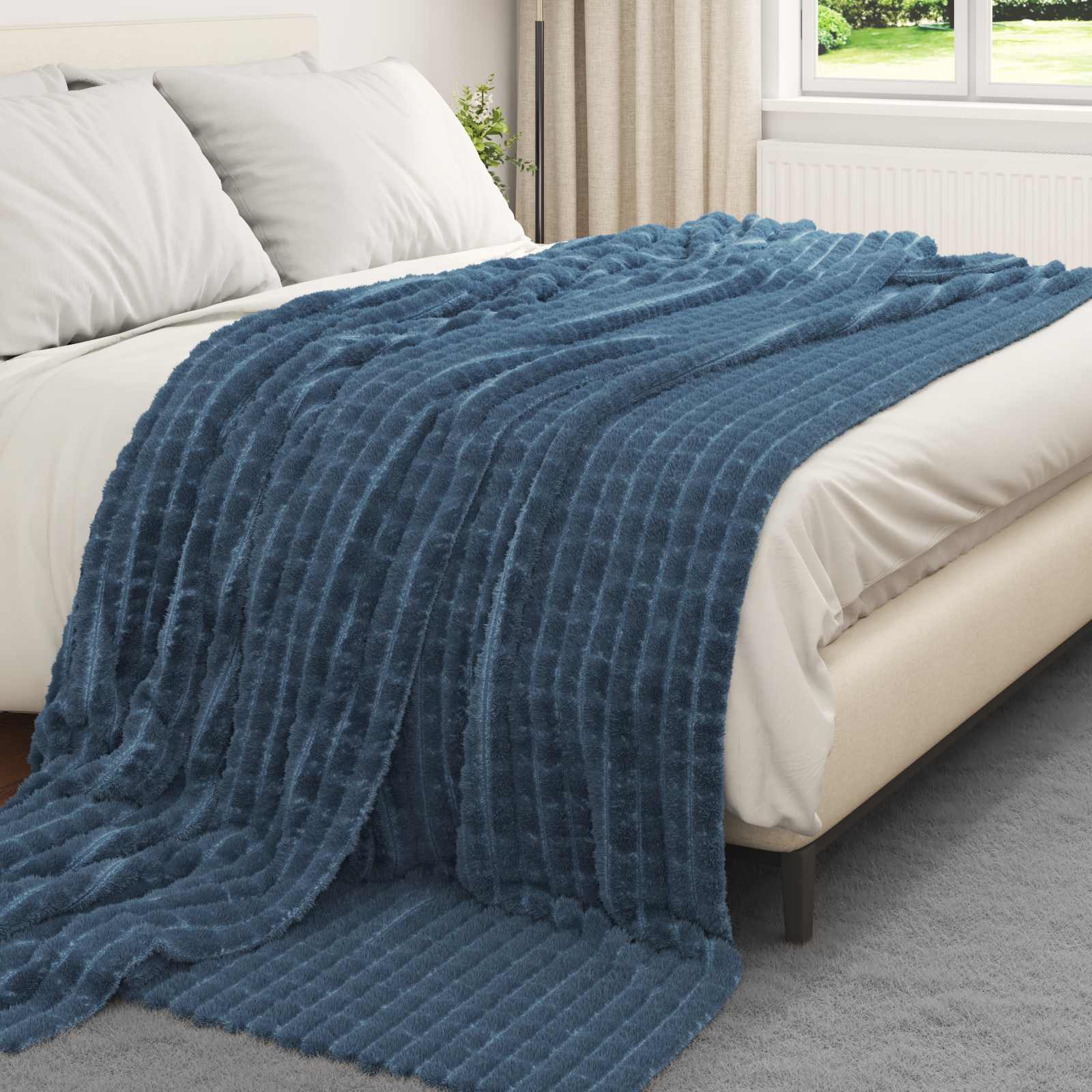 Überwurfdecke Marineblau 240 x 220 cm Fleece
