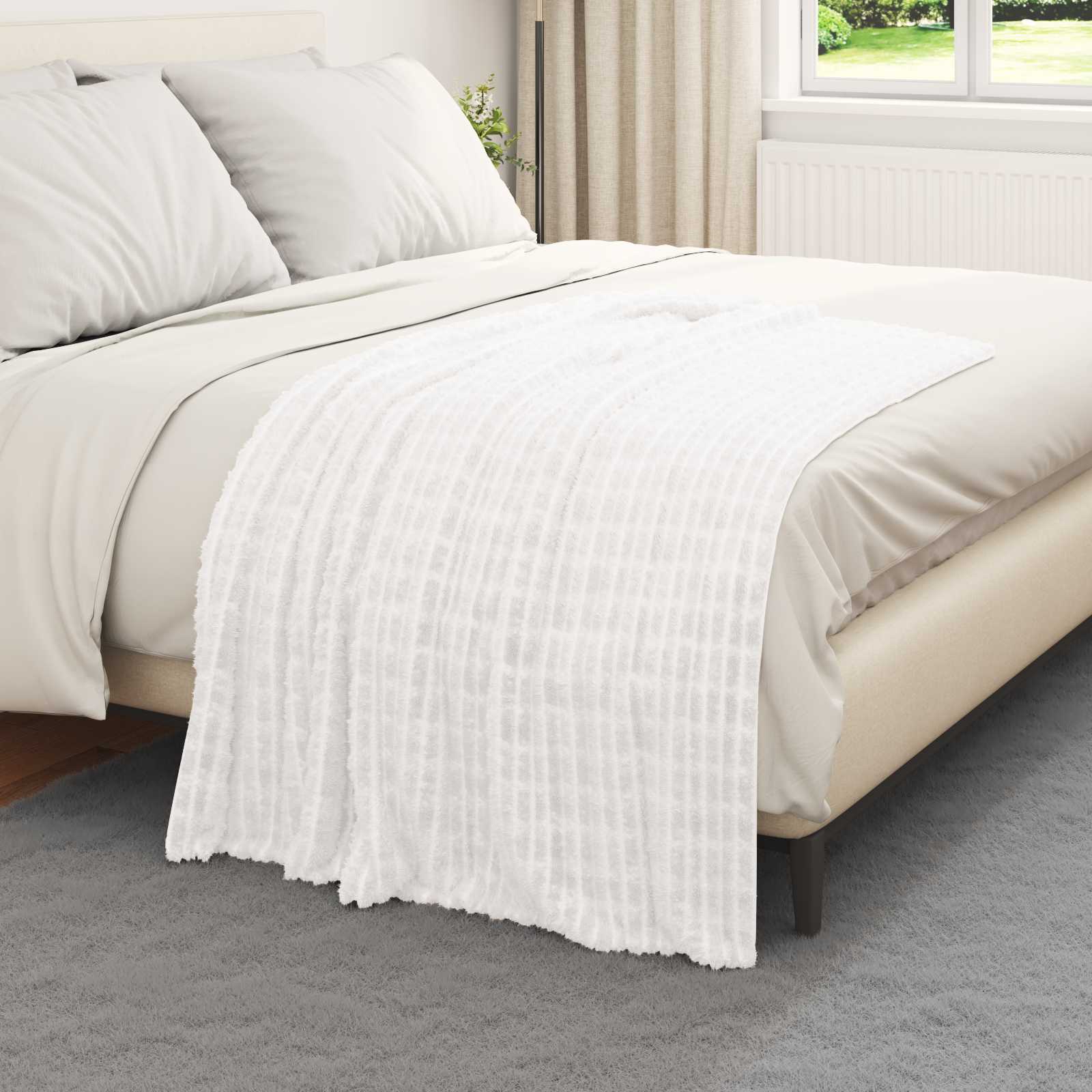 Überwurfdecke Weiß 150 x 130 cm Fleece