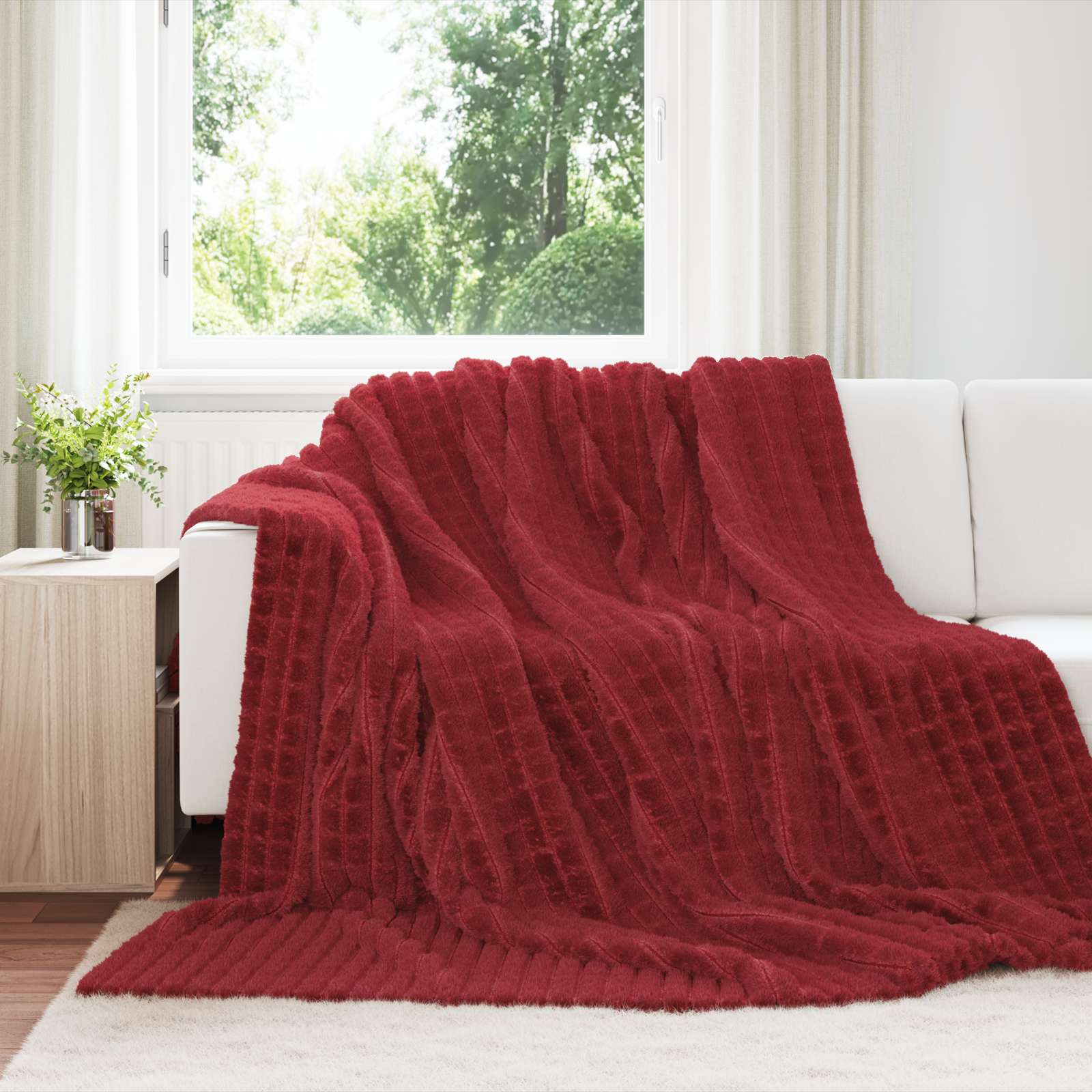 Überwurfdecke Bordeauxrot 240 x 220 cm Fleece