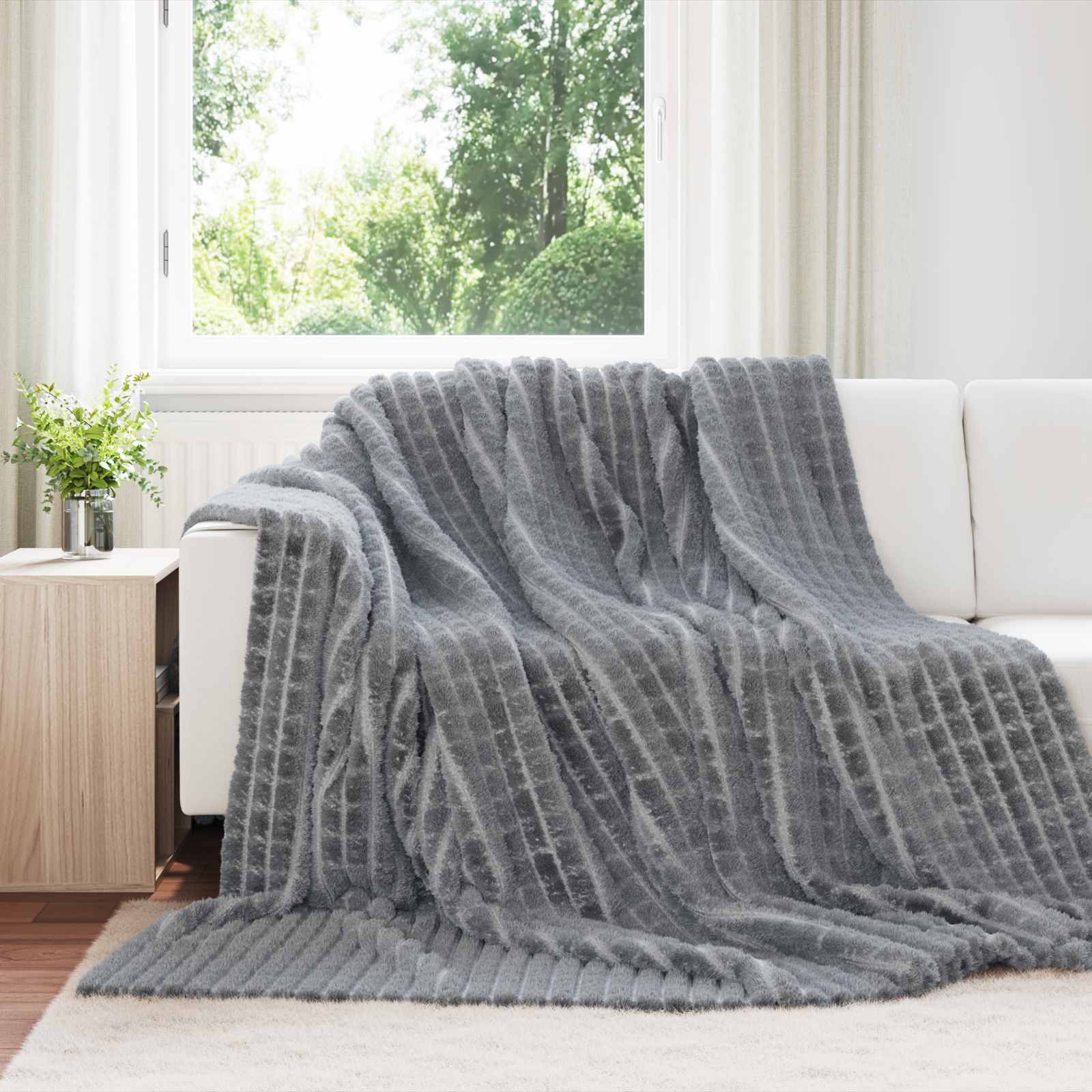 Wohndecken 6 pcs Dunkelgrau 240 x 220 cm Fleece