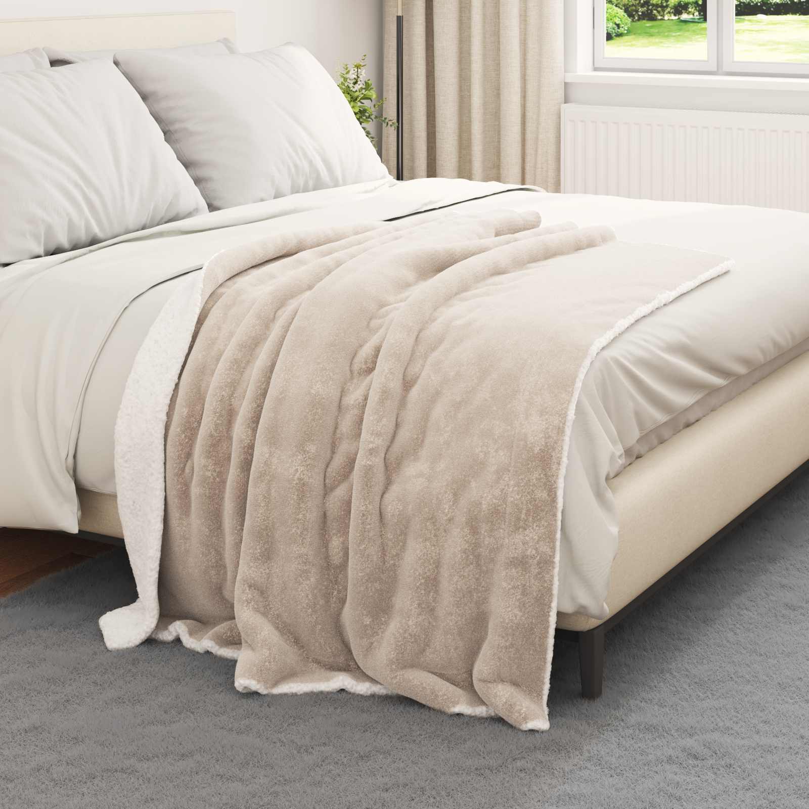 Überwurfdecke Beige 130 x 150 cm Fleece