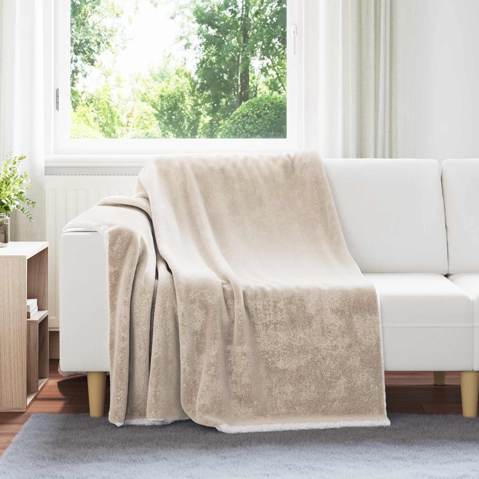 Überwurfdecke Beige 150 x 200 cm Fleece