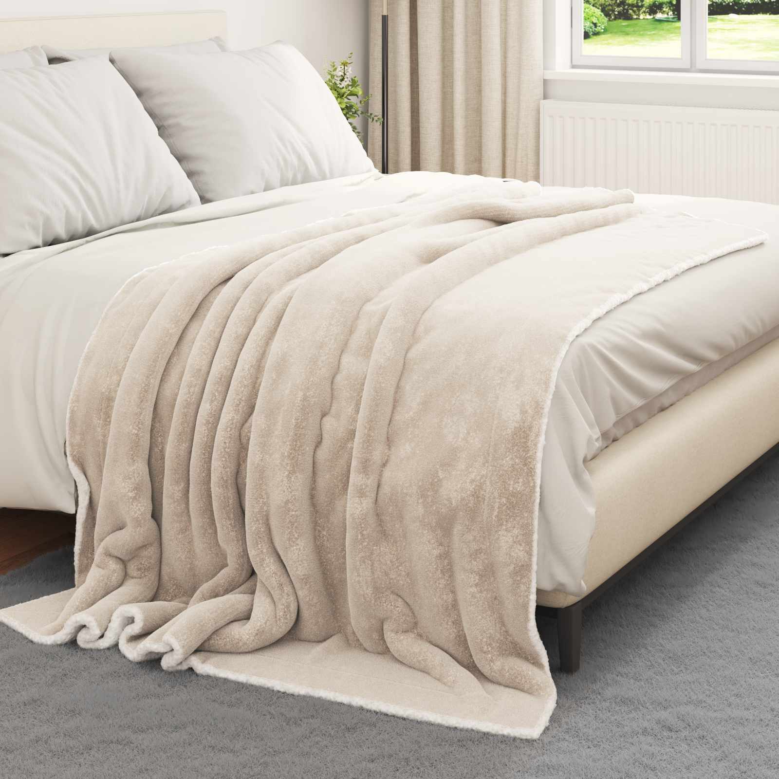 Überwurfdecke Beige 150 x 200 cm Fleece