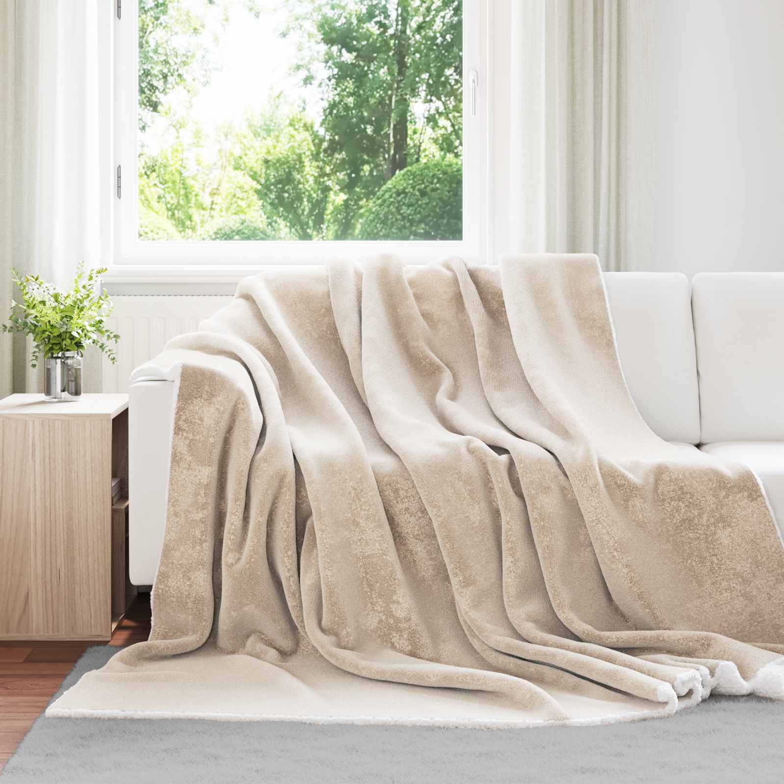 Überwurfdecke Beige 220 x 240 cm Fleece
