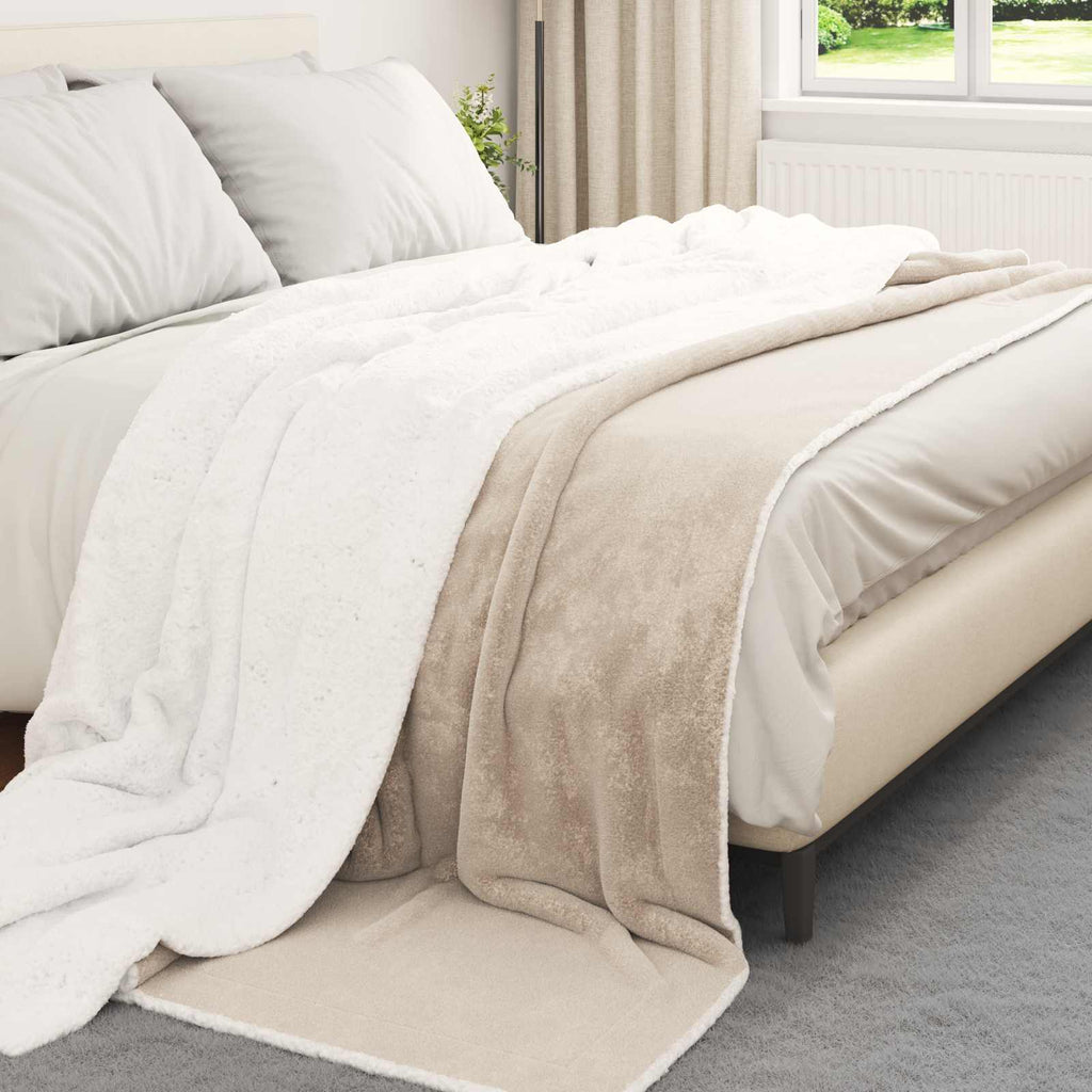 Überwurfdecke Beige 220 x 240 cm Fleece