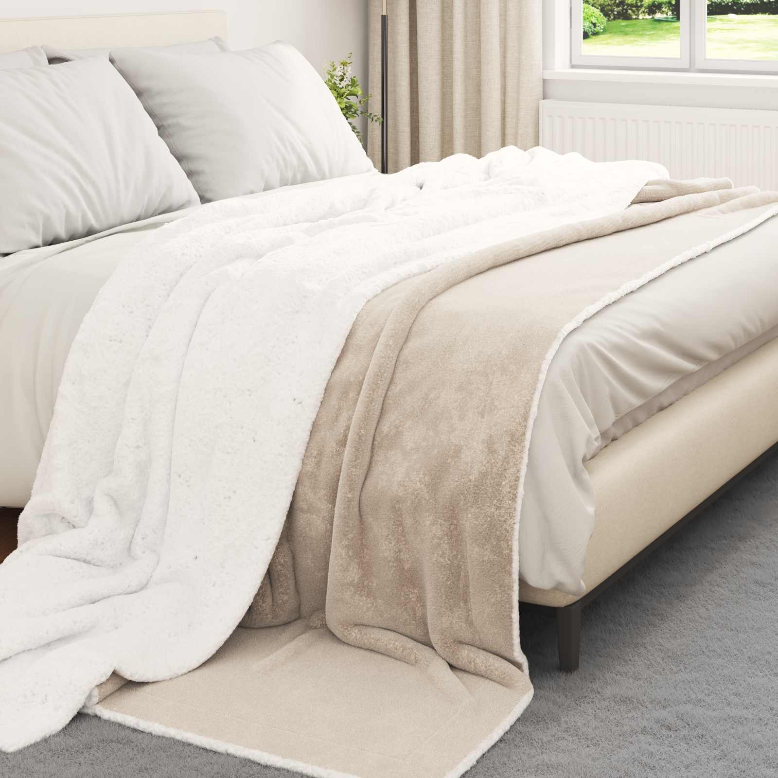 Überwurfdecke Beige 220 x 240 cm Fleece