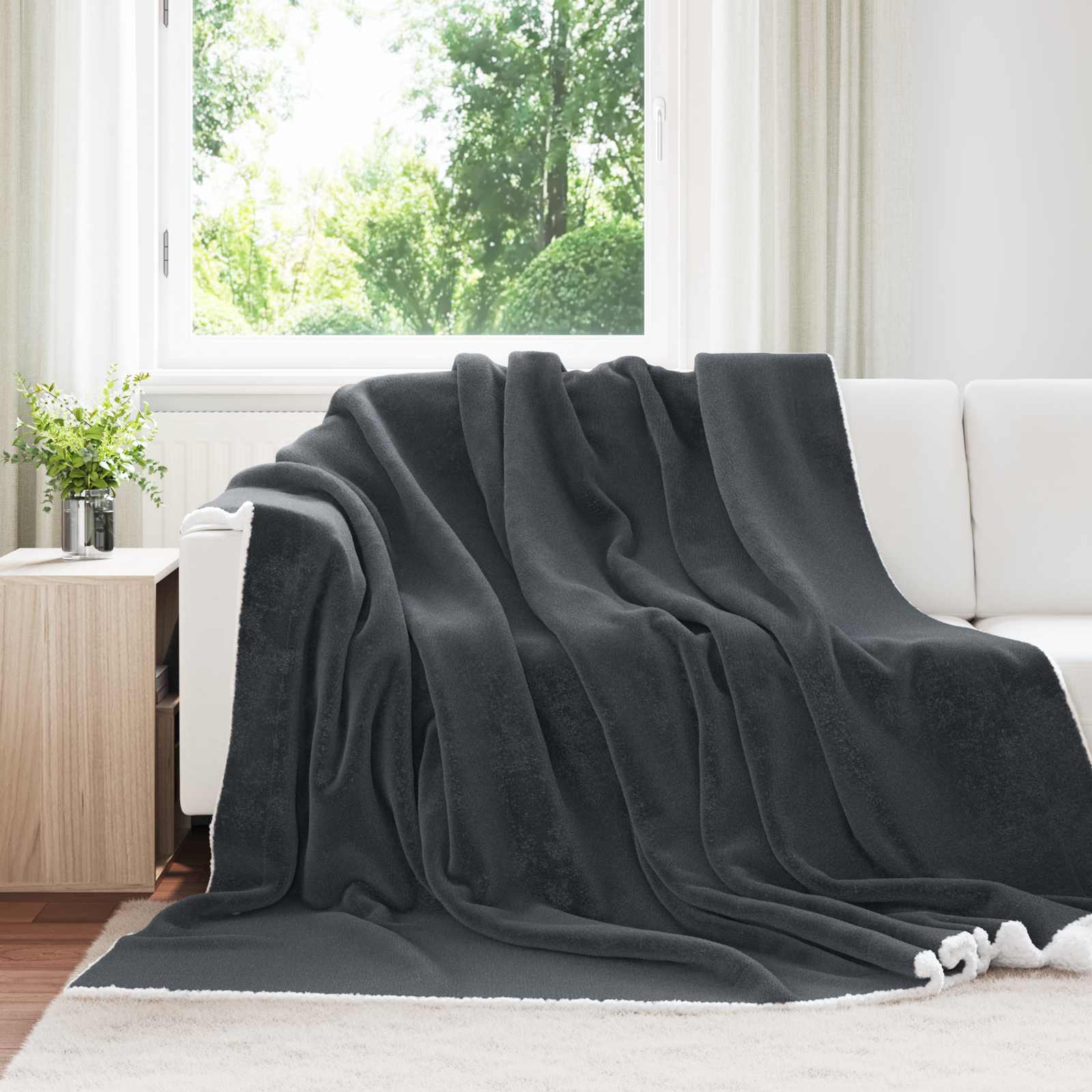Überwurfdecke Dunkelgrau 240 x 270 cm Fleece