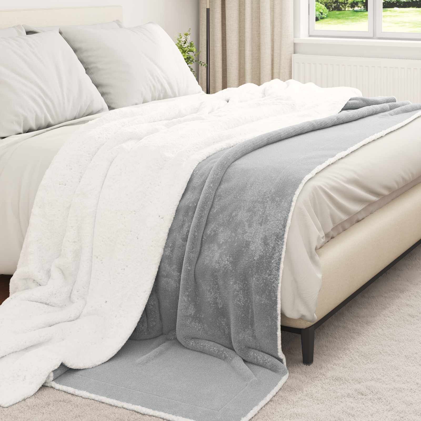 Überwurfdecke Grau 240 x 270 cm Fleece