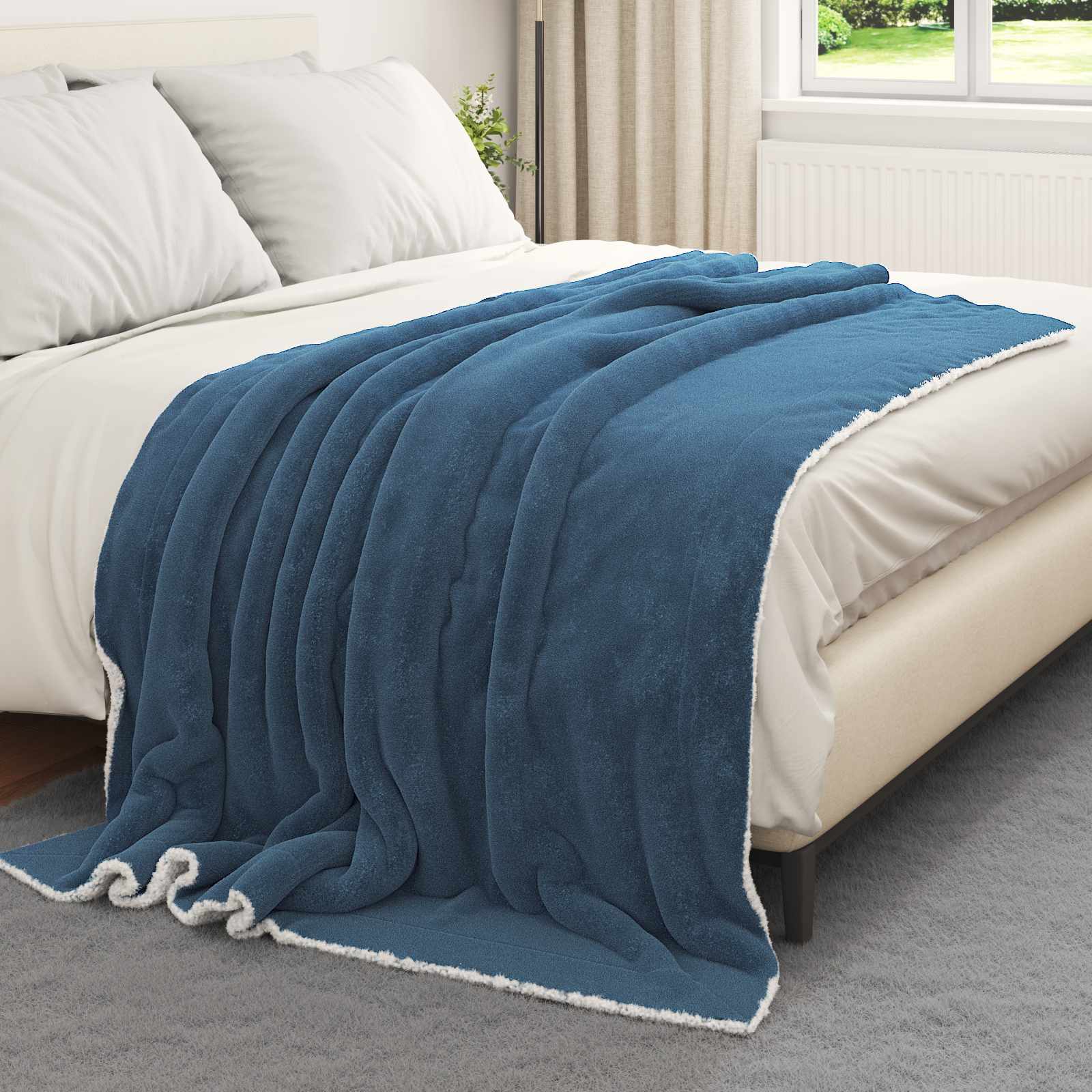 Überwurfdecke Marineblau 150 x 200 cm Fleece