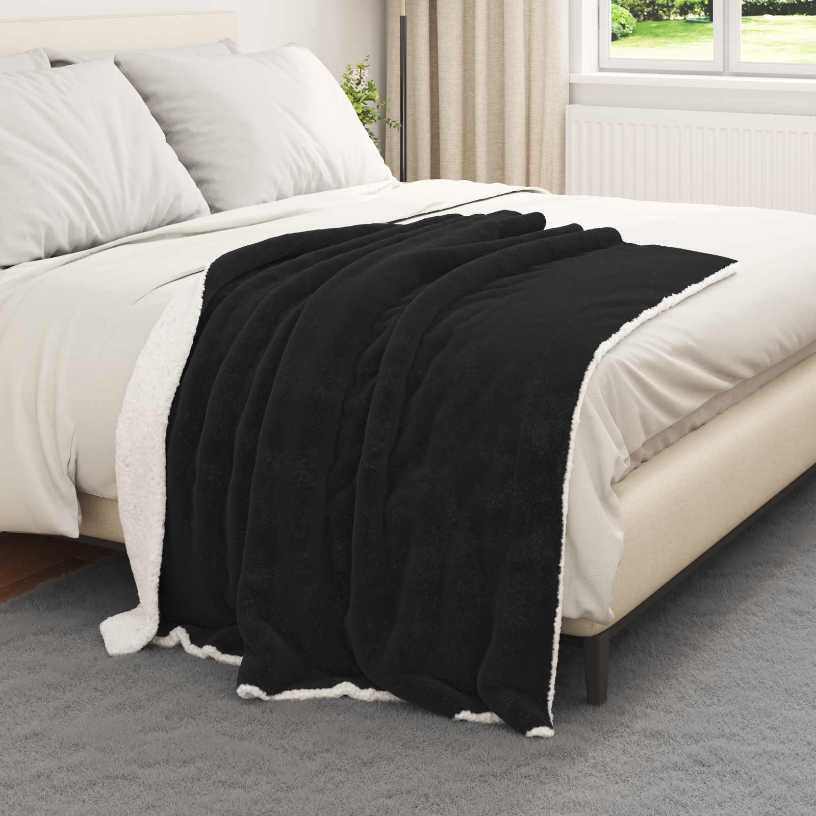 Überwurfdecke Schwarz 130 x 150 cm Fleece