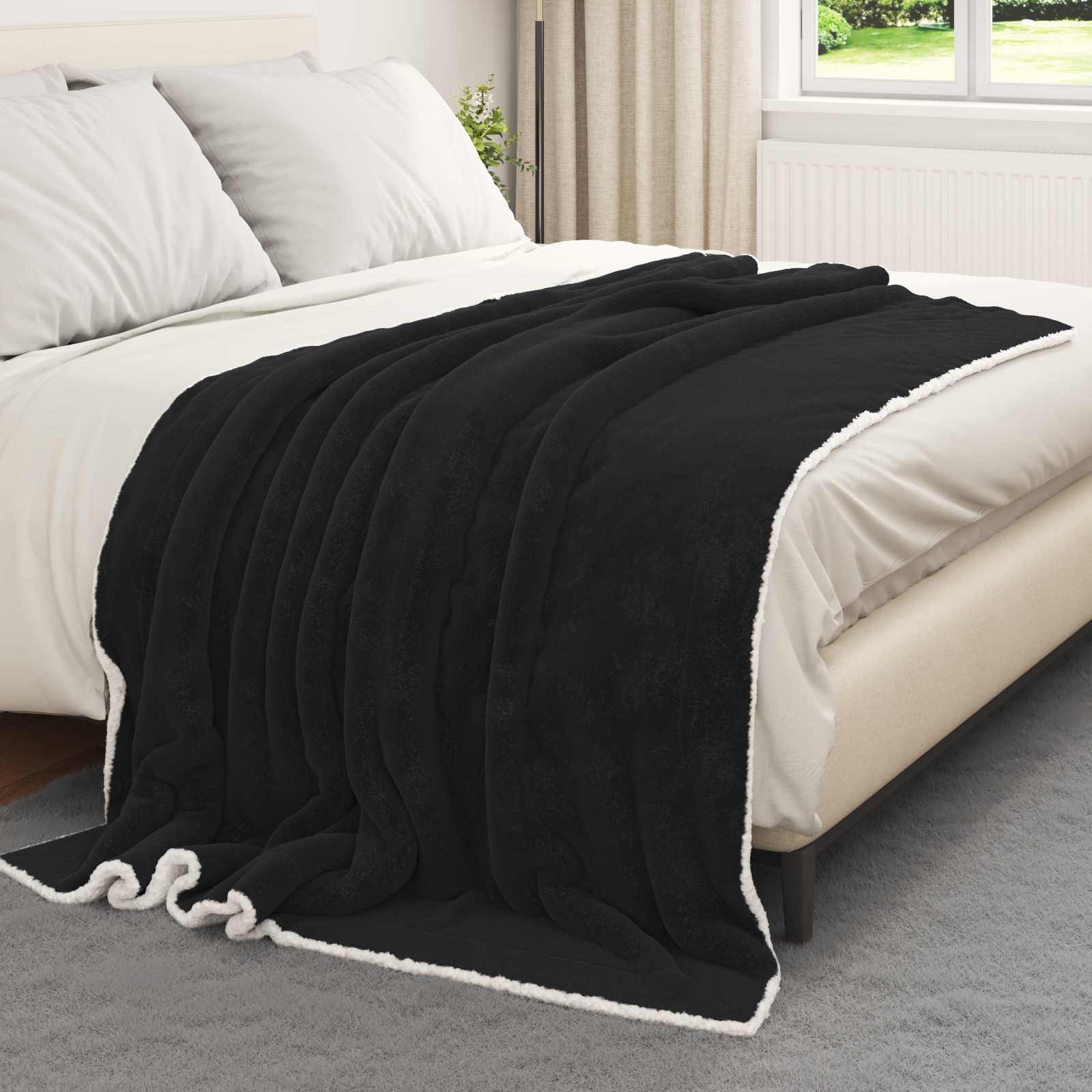 Überwurfdecke Schwarz 150 x 200 cm Fleece