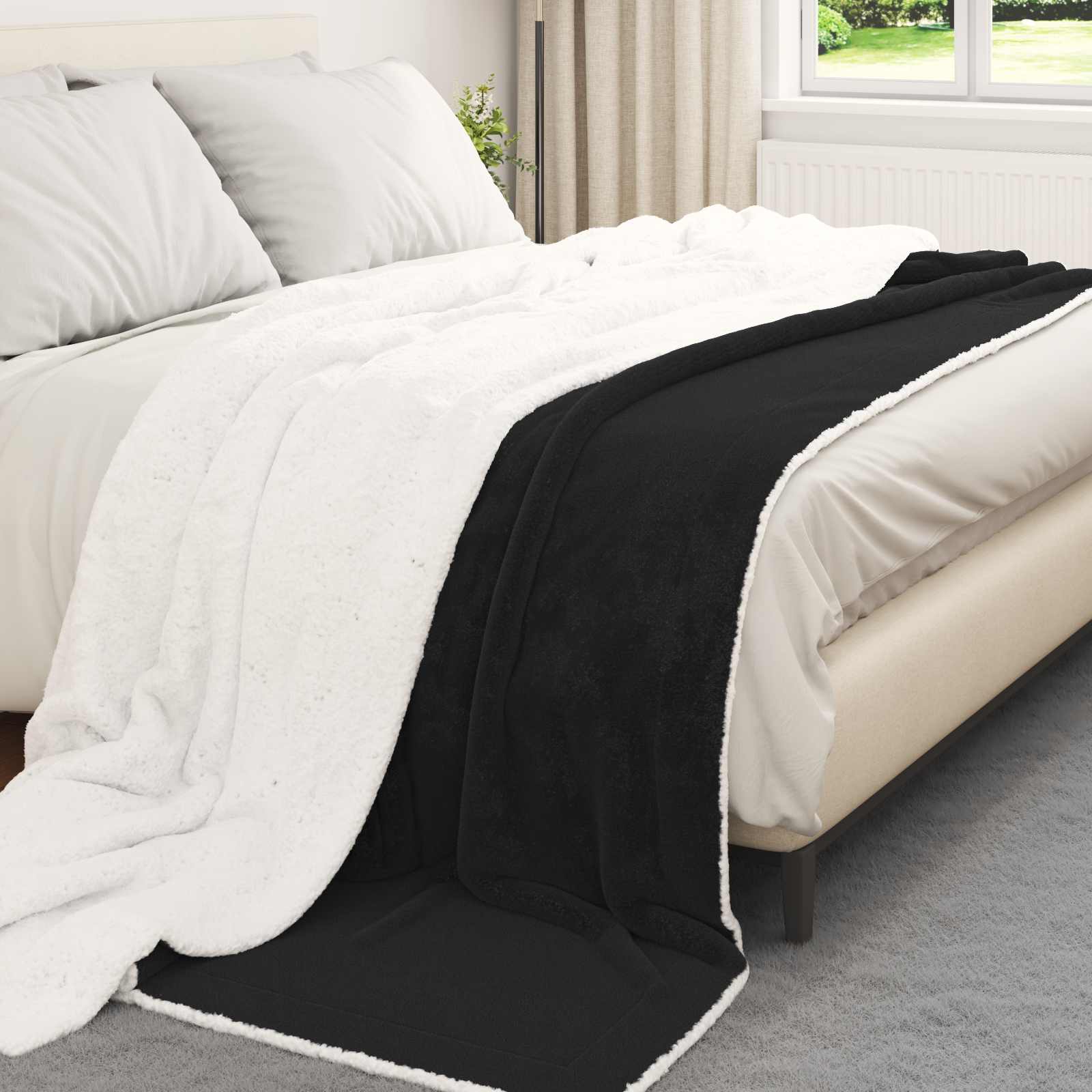Überwurfdecke Schwarz 220 x 240 cm Fleece
