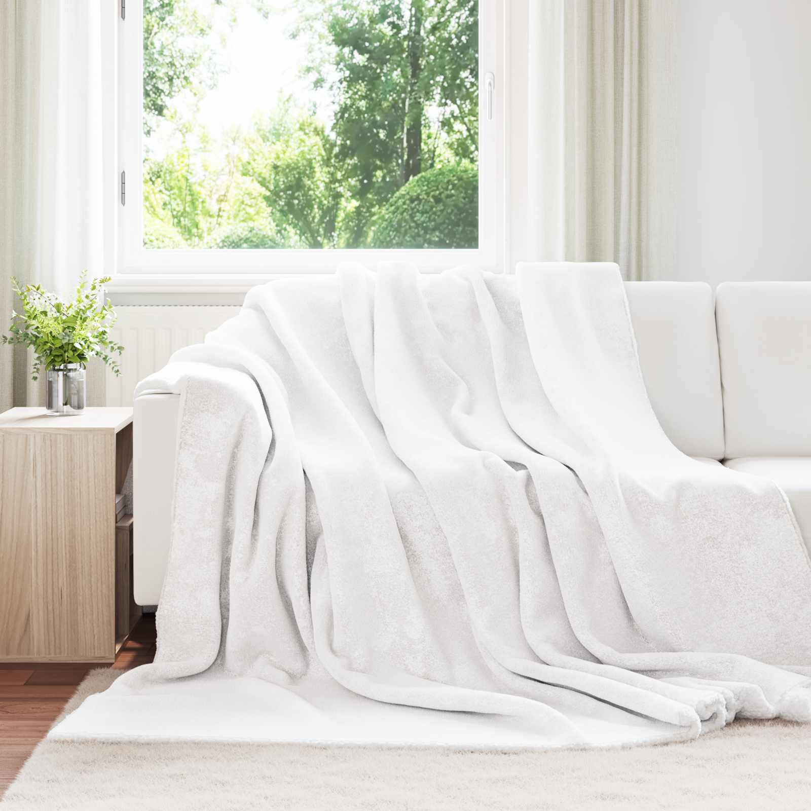 Überwurfdecke Weiß 240 x 270 cm Fleece