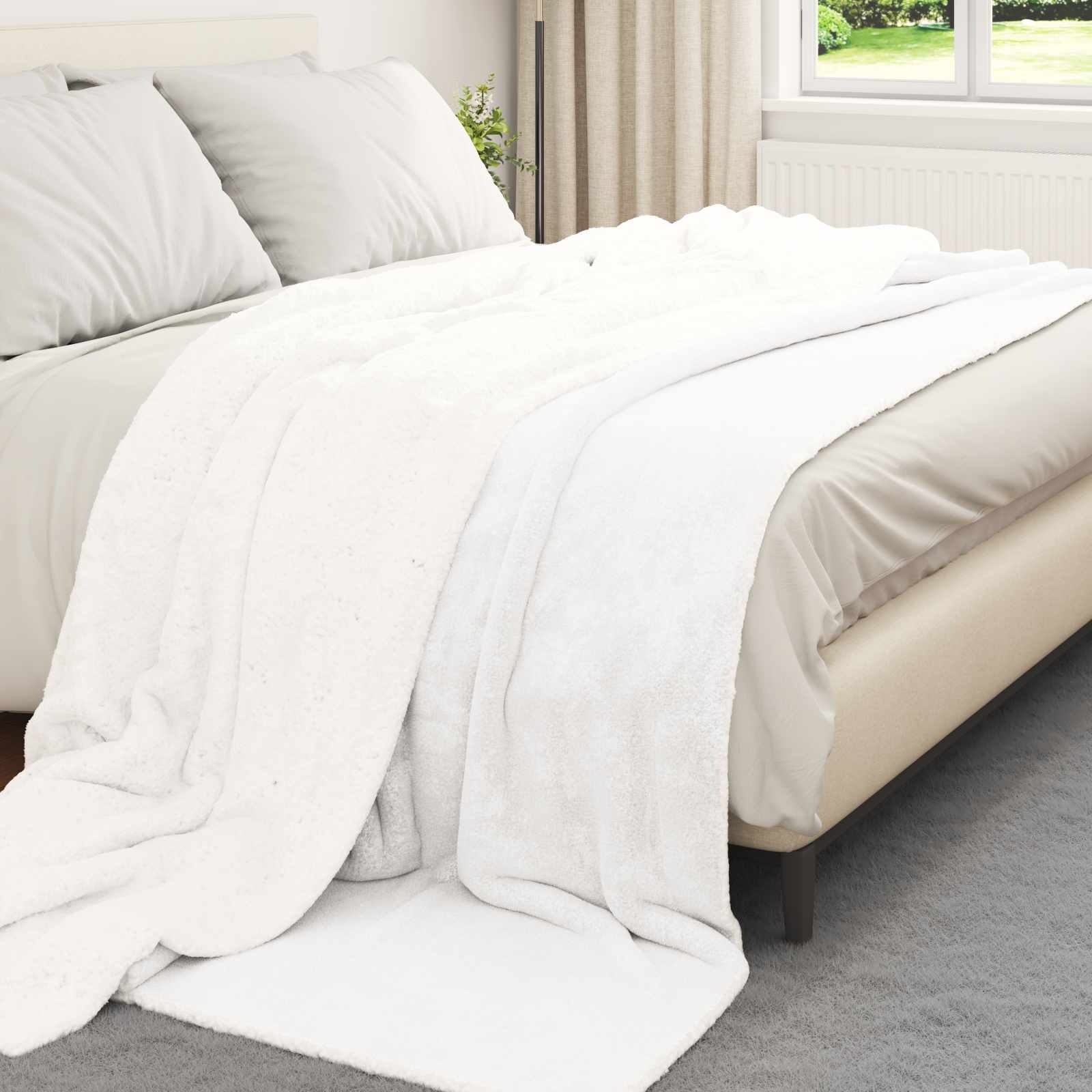 Überwurfdecke Weiß 240 x 270 cm Fleece