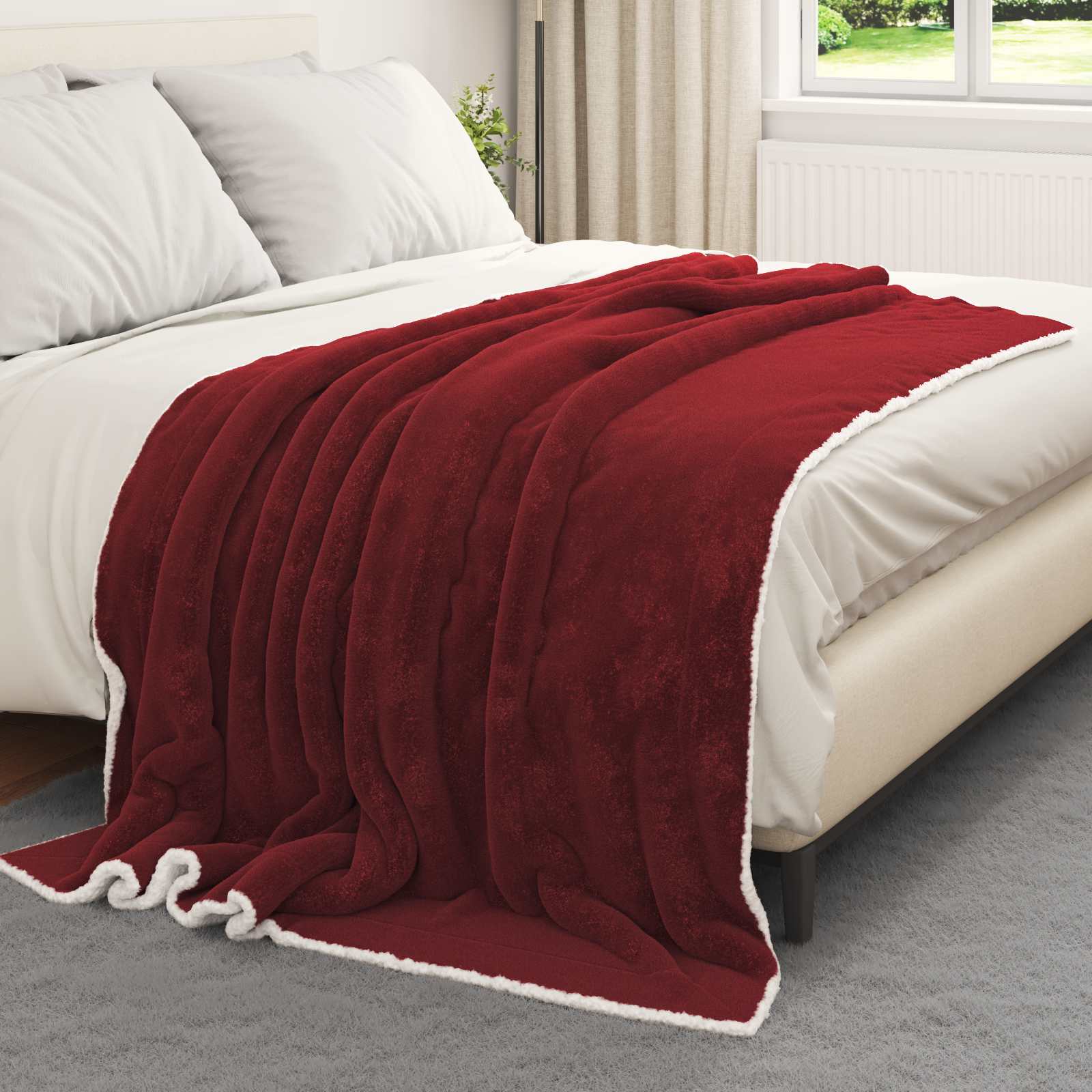 Überwurfdecke Bordeauxrot 150 x 200 cm Fleece